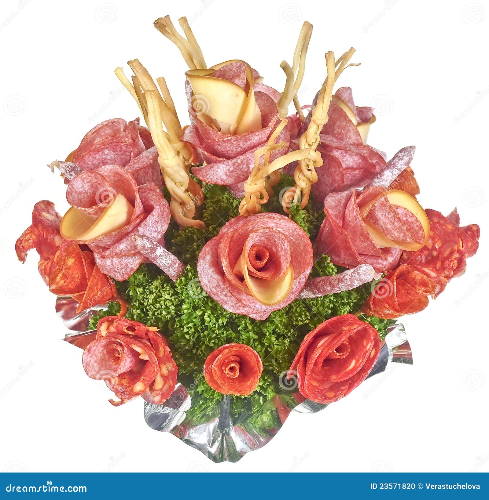 Flowers from Salami , Sausages and Cheeses Stock Photo Image of