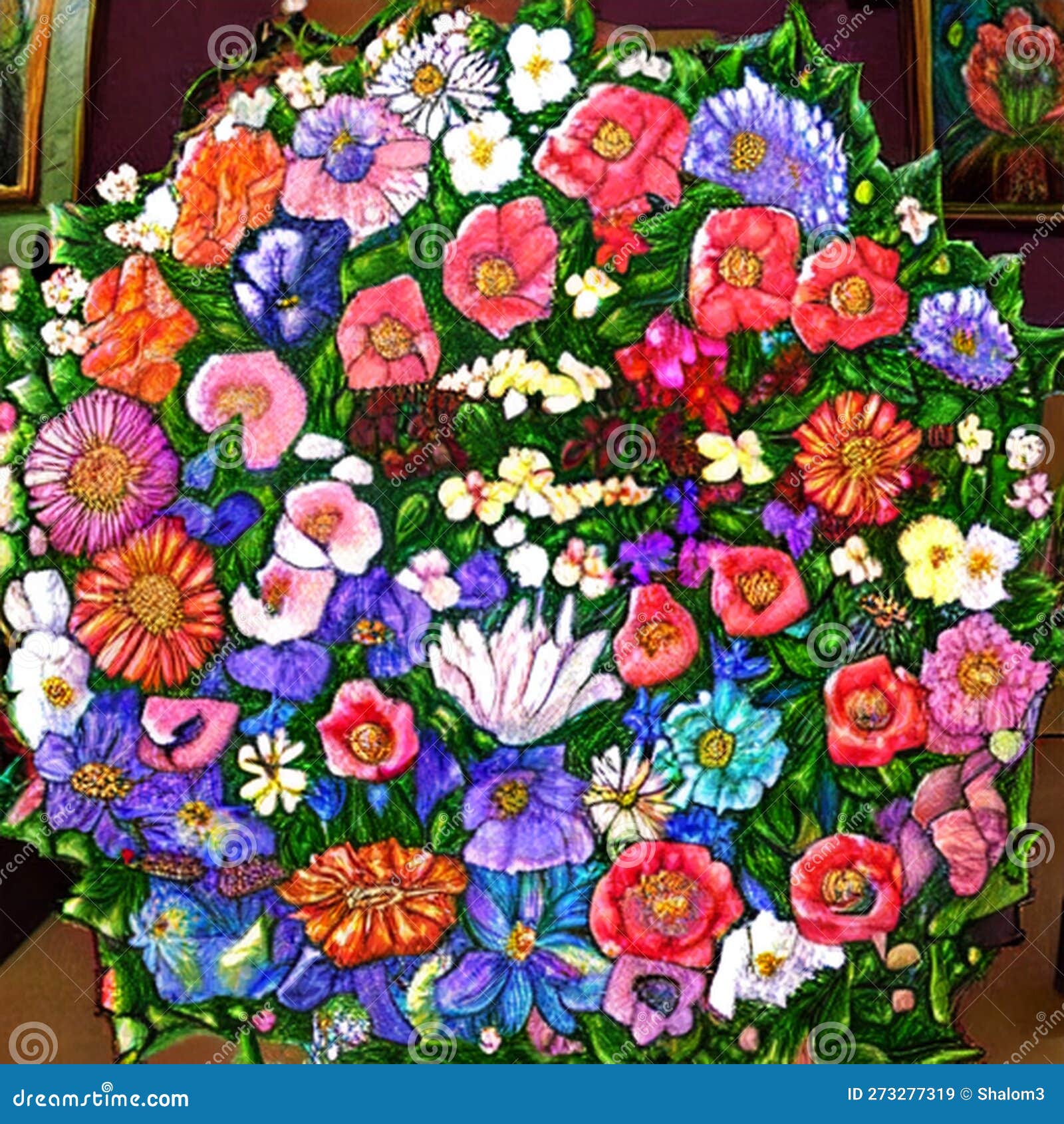 Flowers in the Style of Folklore Drawing Ai Generated, Generative AI, CGI Graphics Stock