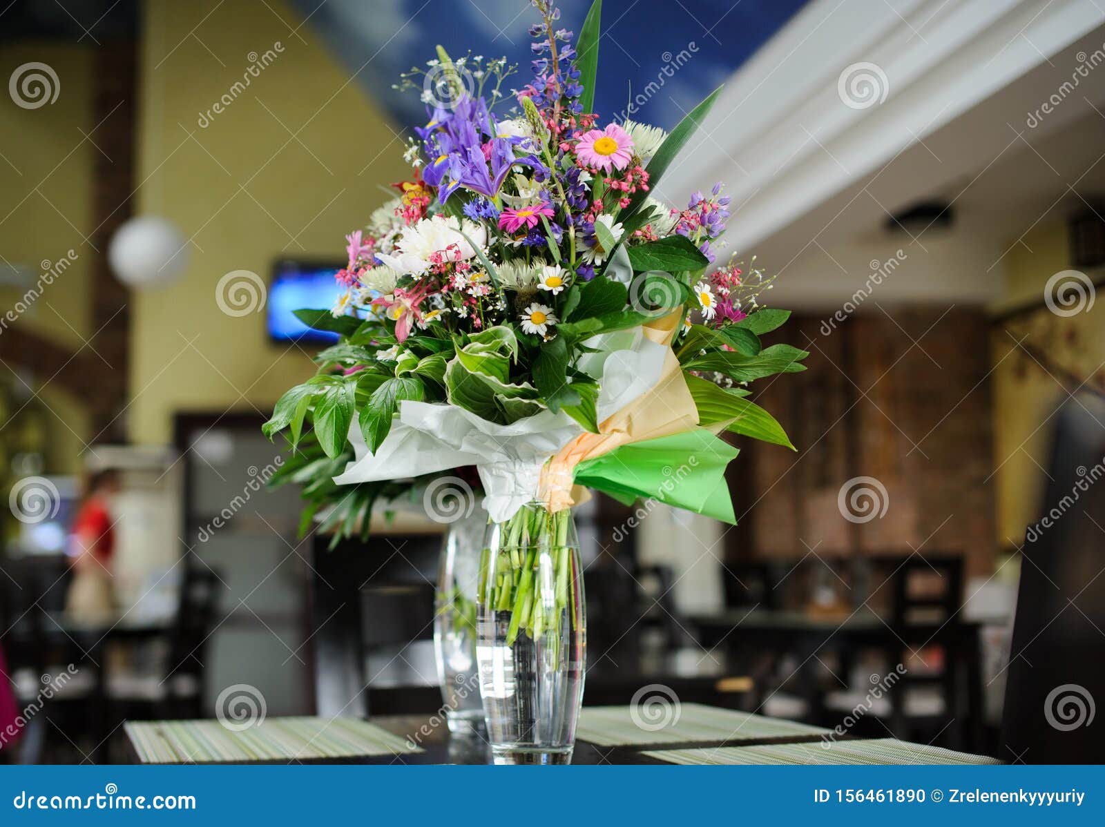 Flowers on Table in Restaurant Stock Photo Image of banquet, white