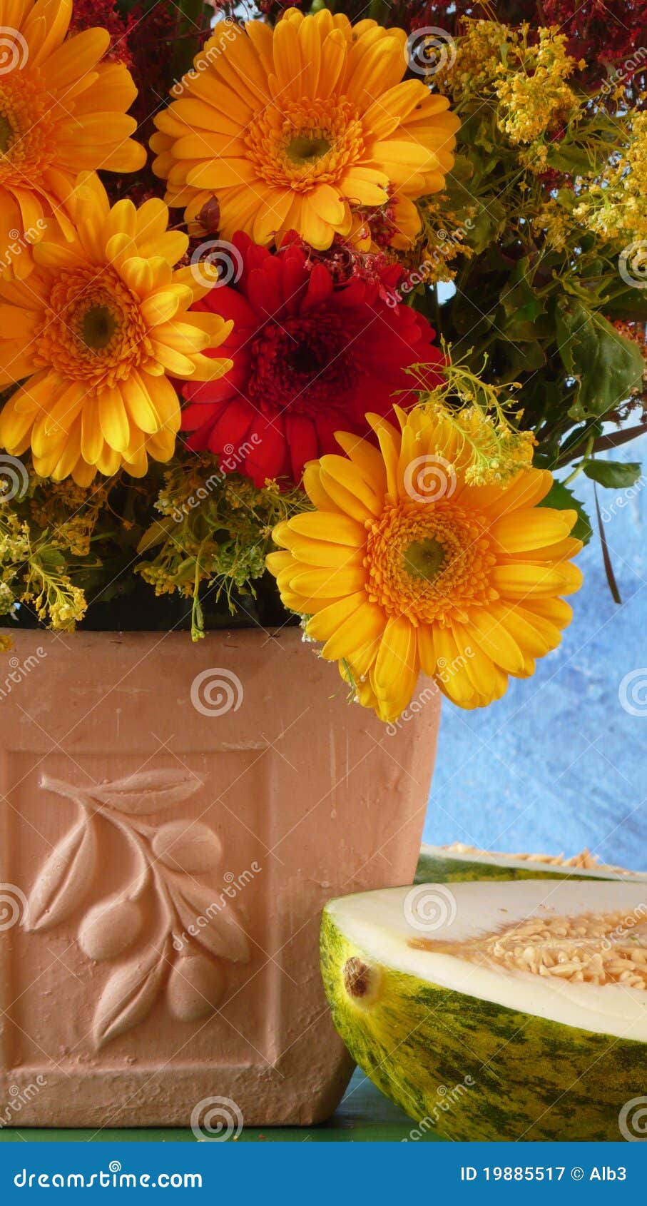 Flowers in a Terracota Vase Stock Image Image of terracota, green