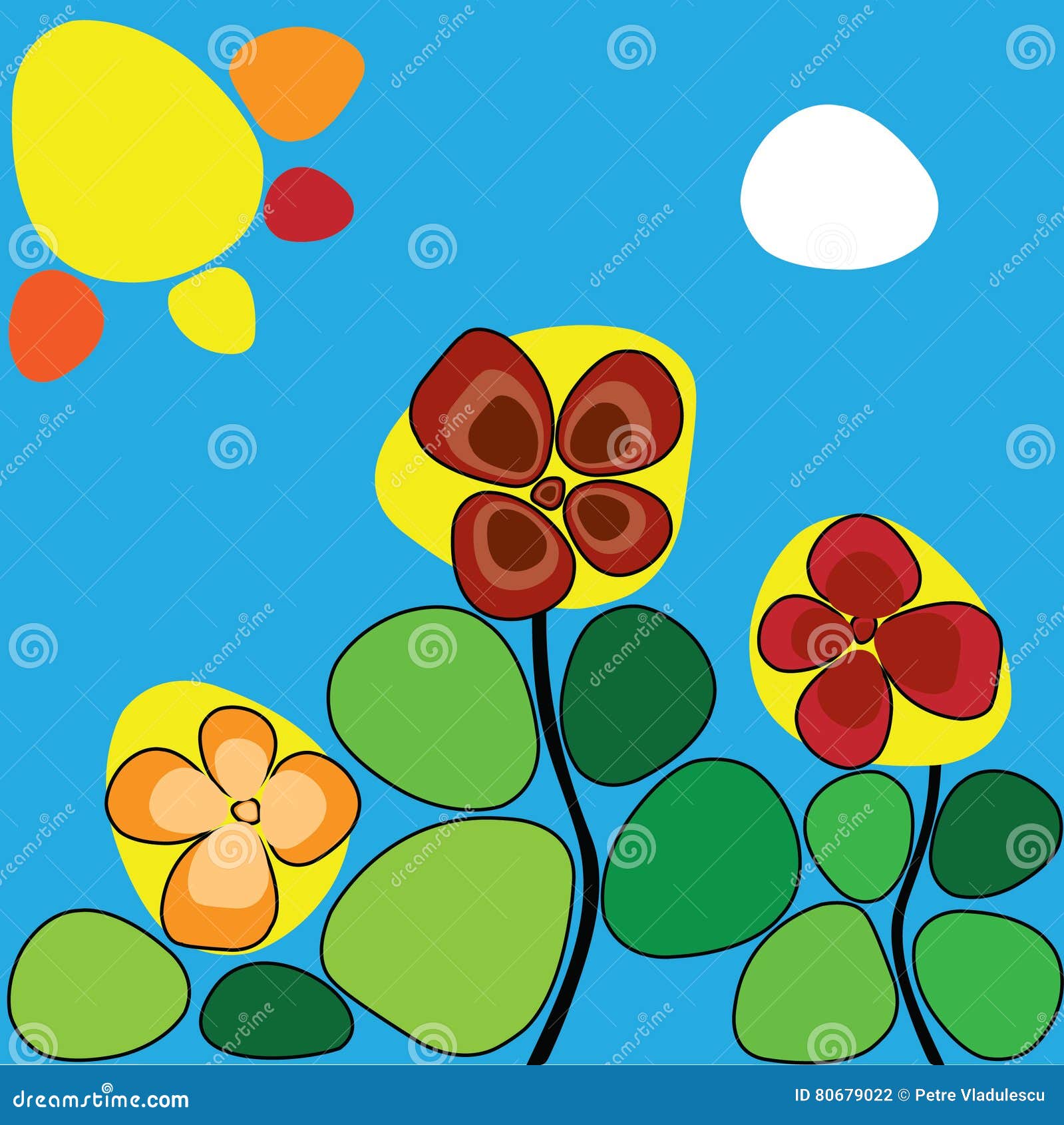 Flowers under the hot sun stock vector. Illustration of plant 80679022