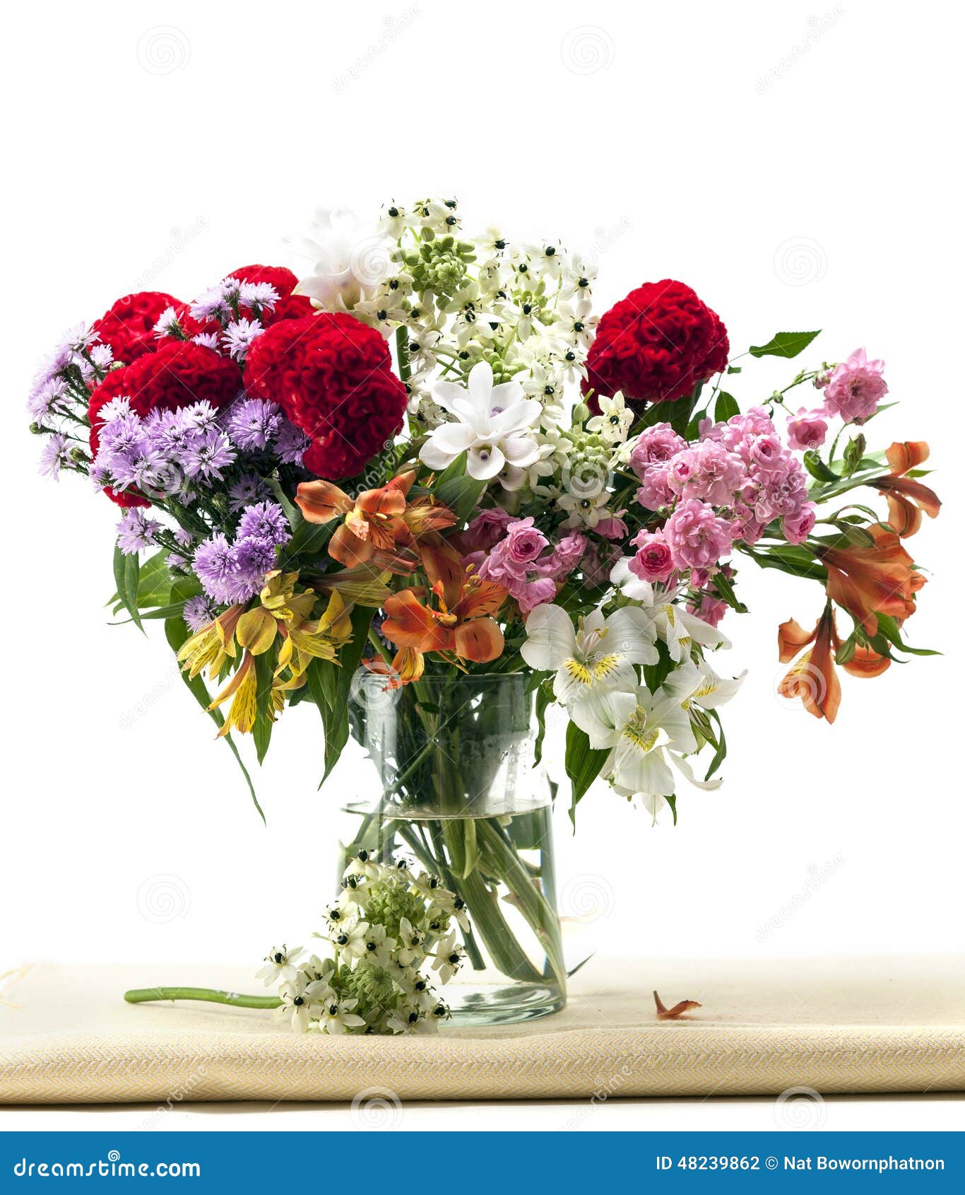 Flowers vase on fabric stock photo. Image of yellow, blossom 48239862