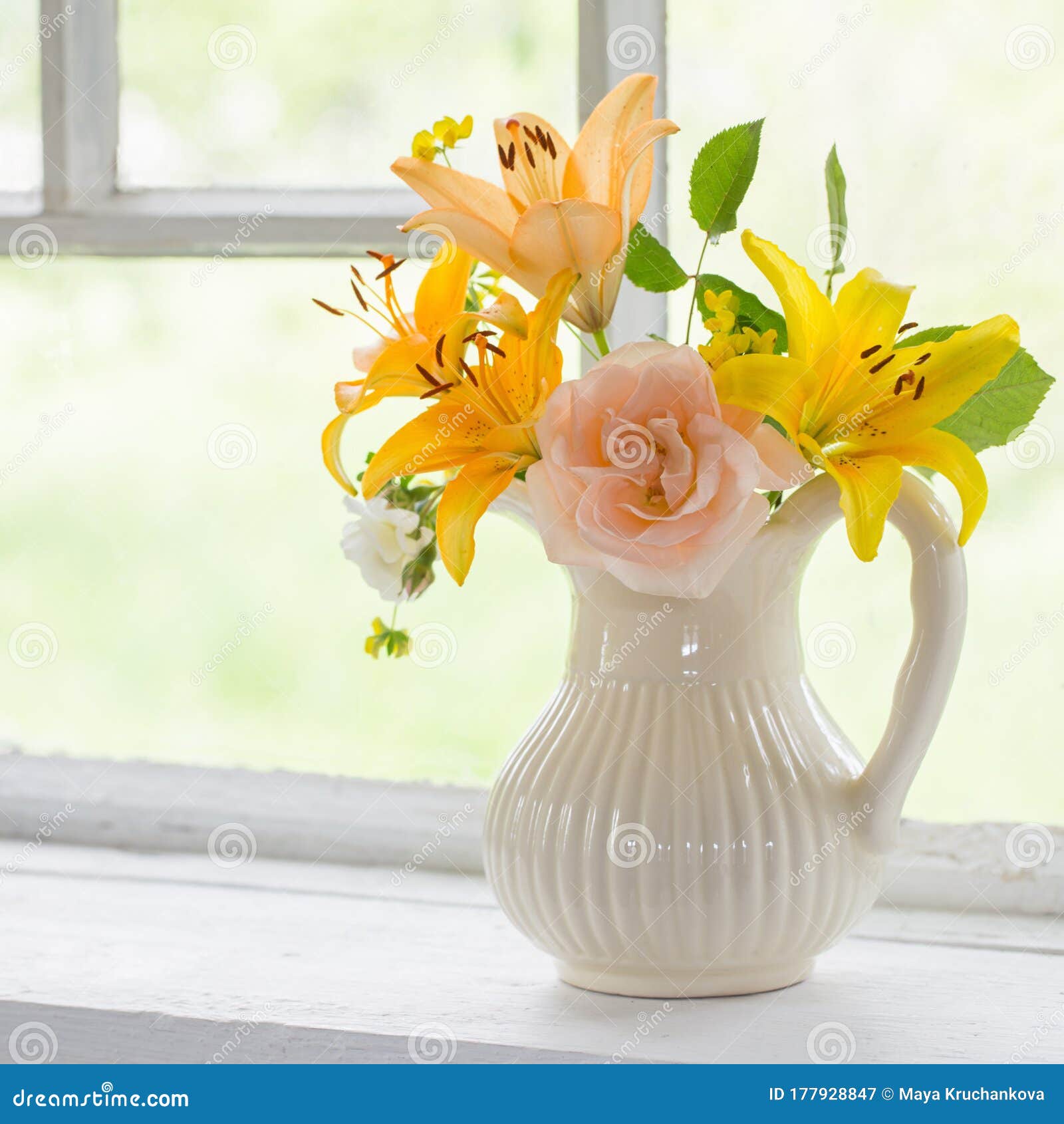 Flowers in Vase on Windowsill Stock Image Image of garden, flower