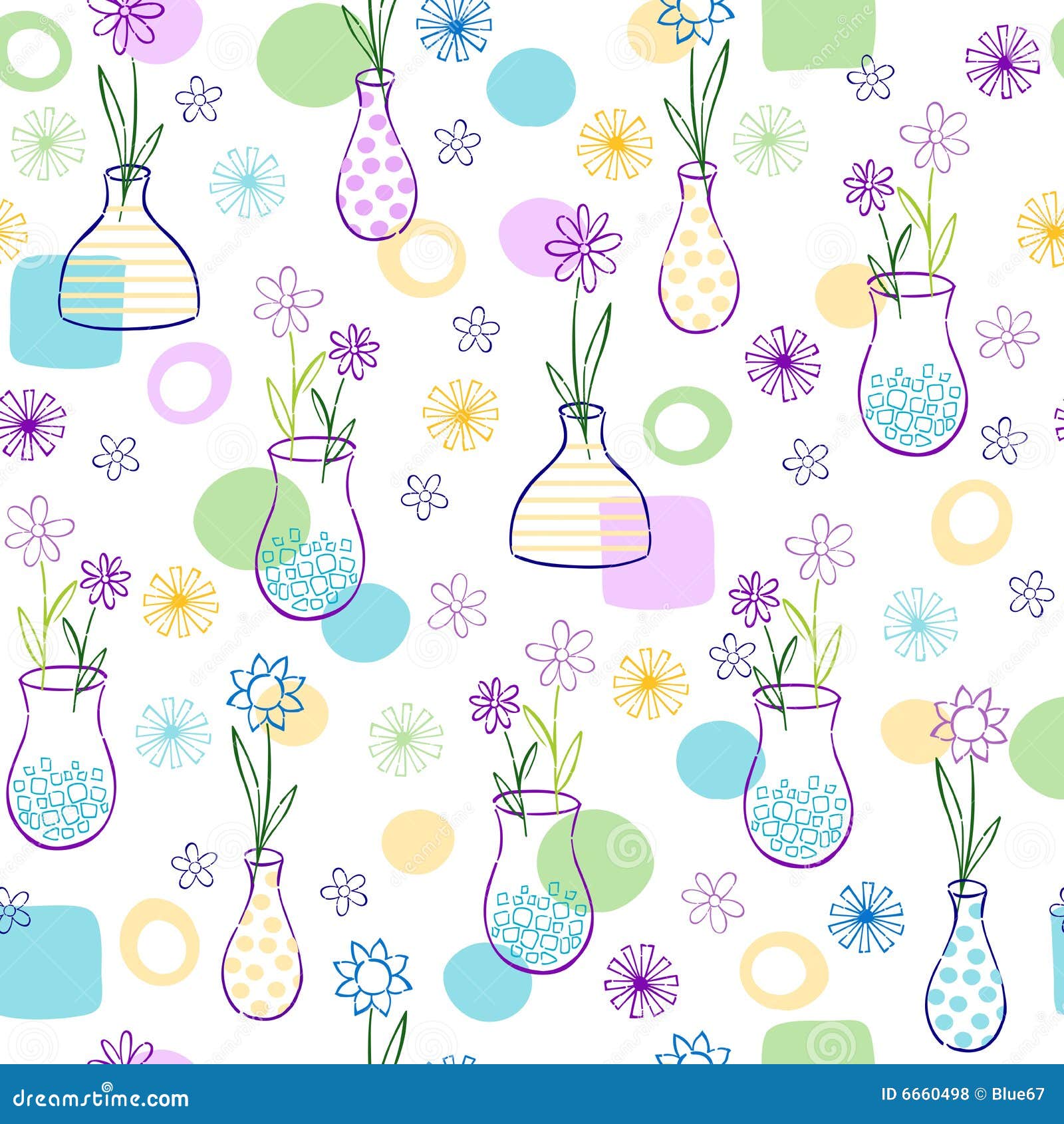 Flowers in Vases Pattern stock vector. Illustration of drawn 6660498