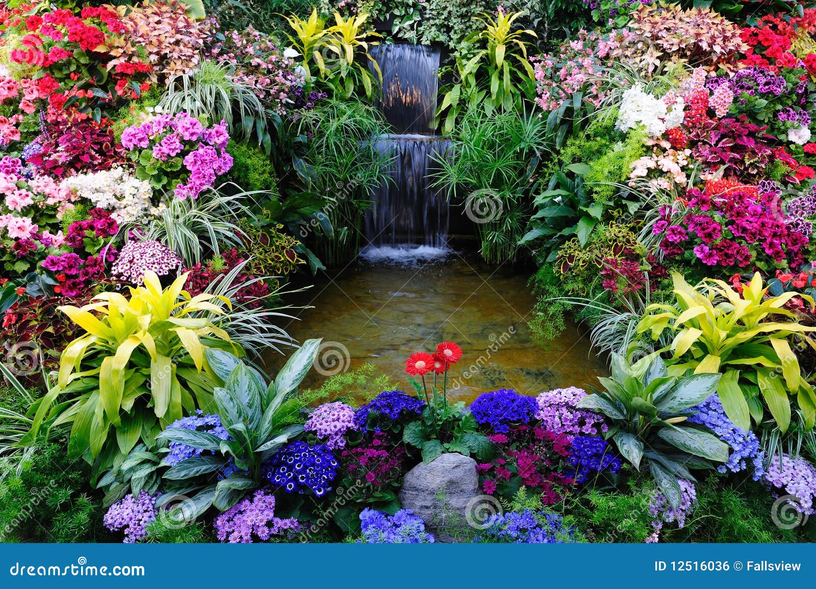 flowers and waterfall