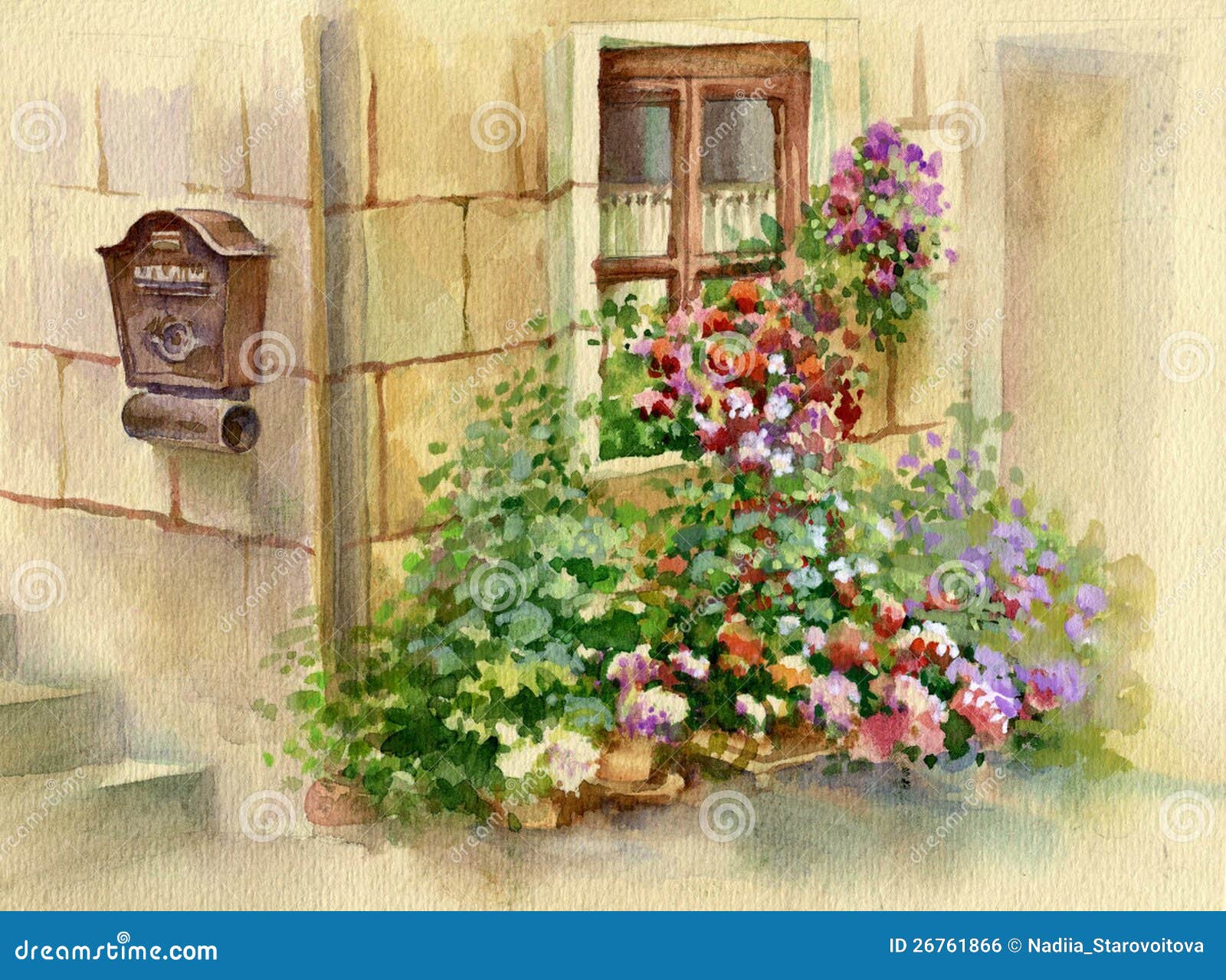 Flowers on the window stock illustration. Illustration of europe 26761866