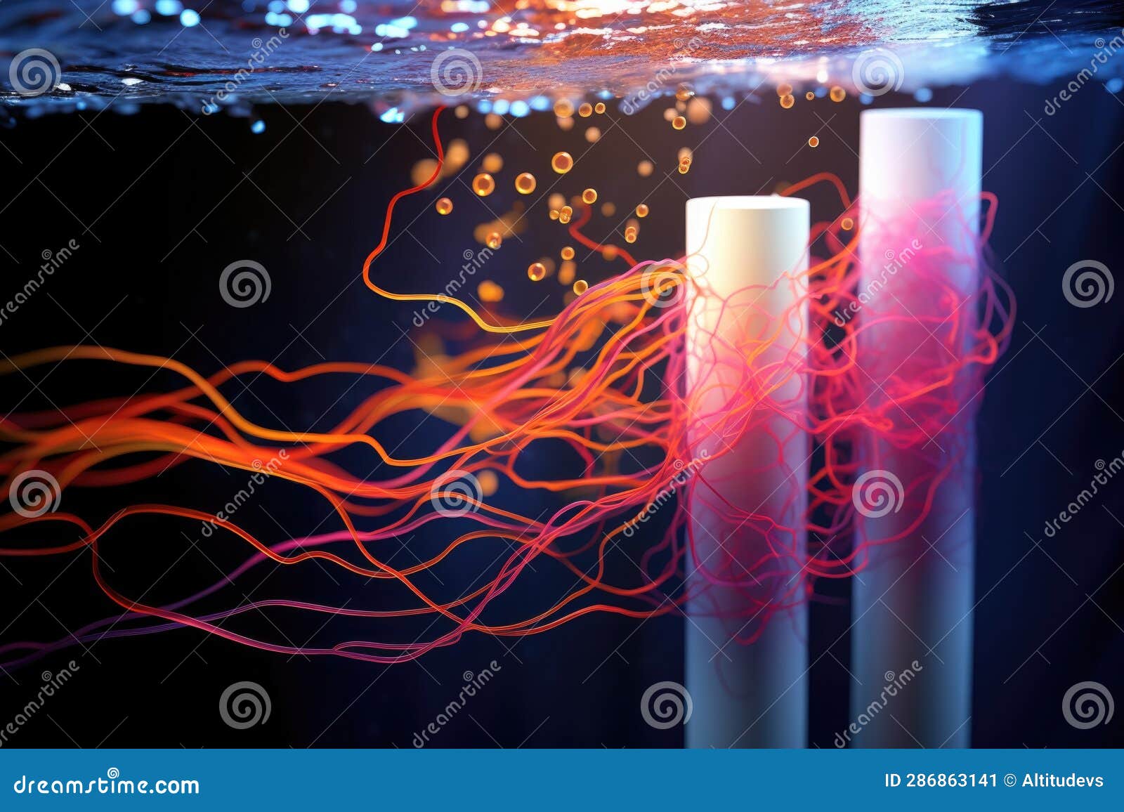 Flowing Electrolyte Inside a Microbial Fuel Cell Stock Illustration