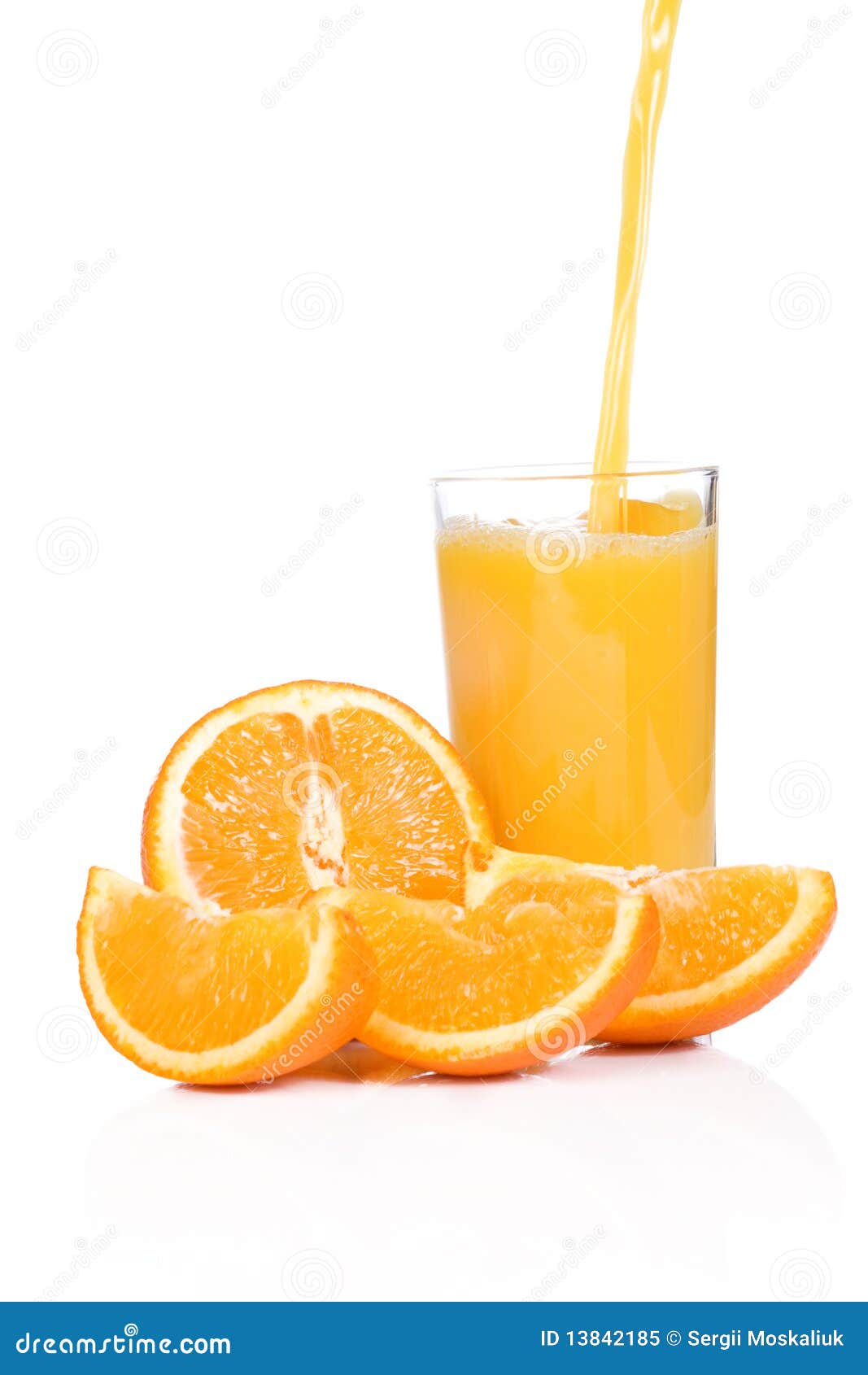 Flowing juice and orange stock image. Image of glass 13842185