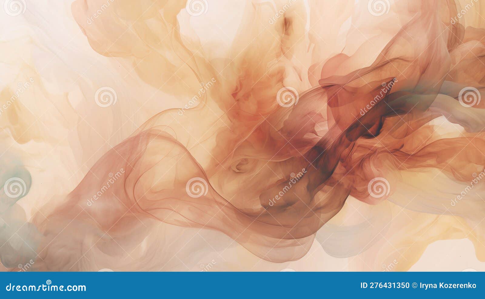 flowing liquid neutral peach coor smoke. drops of pastel paint in water. trendy fluid banner. modern macro abstract background