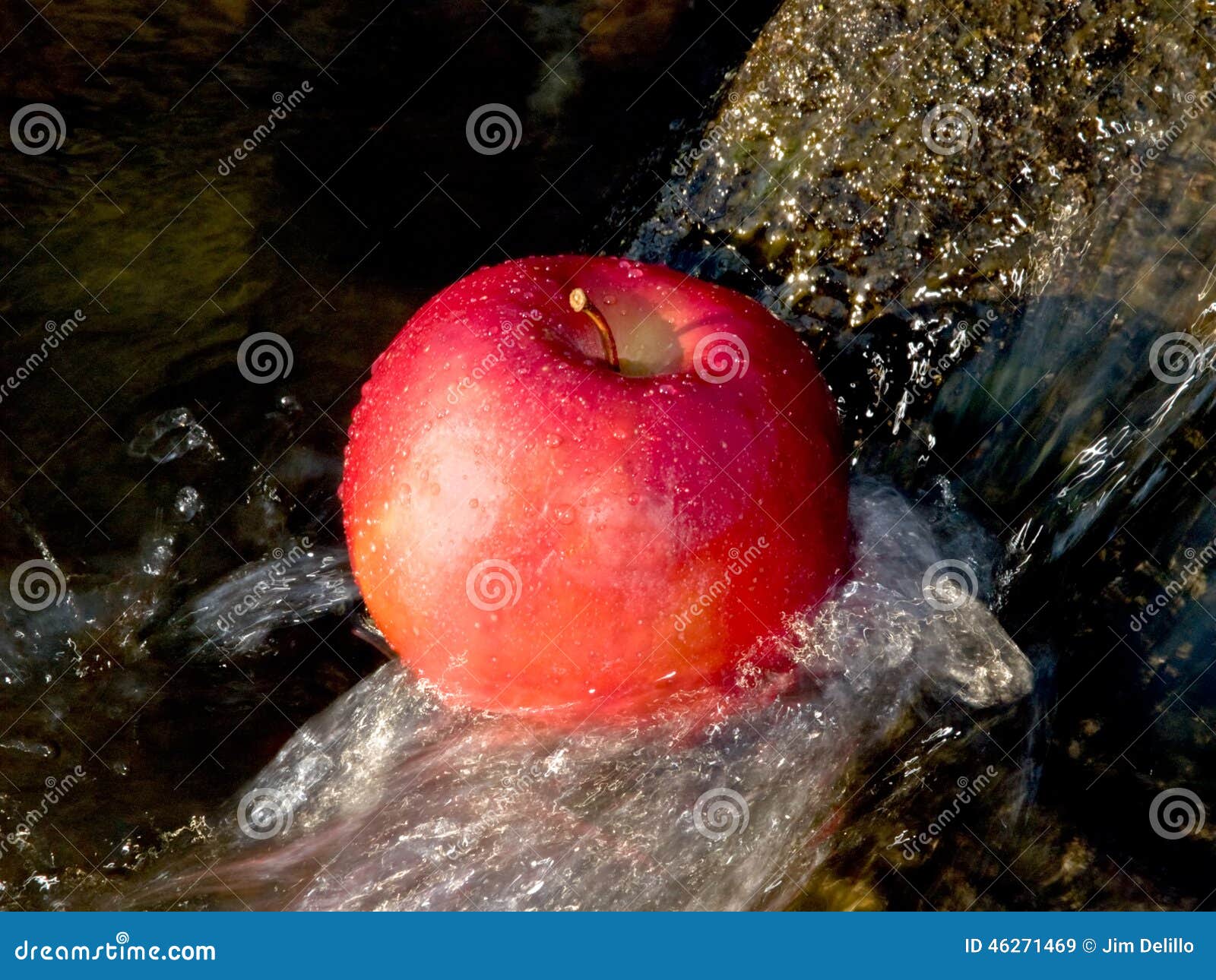 Flowing Water with Red Apple Stock Image Image of light, beauty 46271469