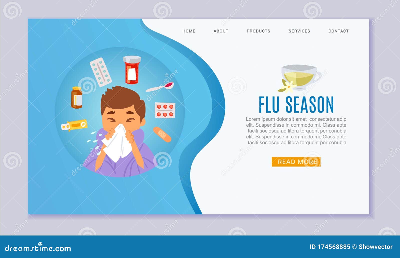 Flu Season and Sick Boy with Handkerchief in Hand and Medicine for Influenza Web Template Cartoon Vector Illustration. Stock Vector - Illustration of grippe, person: 174568885 Flu Season and Sick Boy with Handkerchief in Hand and Medicine for Influenza Web Template Cartoon Vector Illustration. Stock Vector - Illustration of grippe, person: 174568885