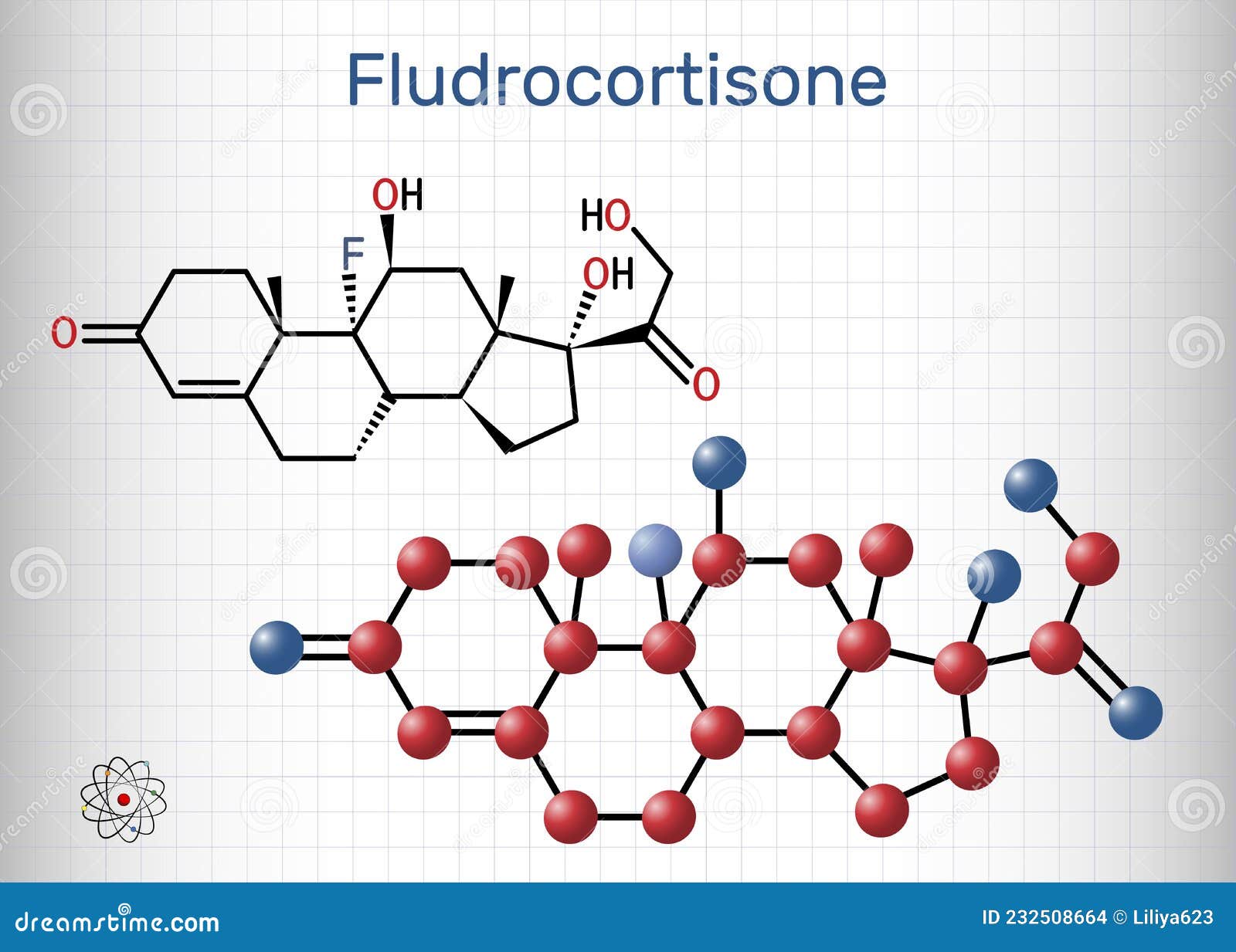 fludrocortison, fluorocortisone molecule. it is synthetic corticosteroid with antiinflammatory and antiallergic properties.