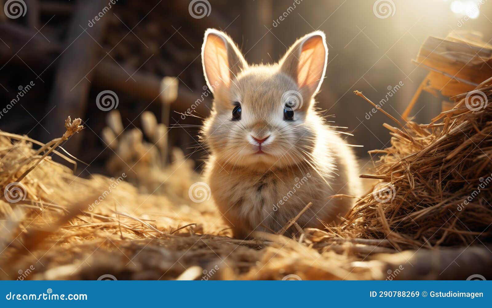 Fluffy Baby Rabbit Sitting in Meadow, Enjoying the Sunlight Generated