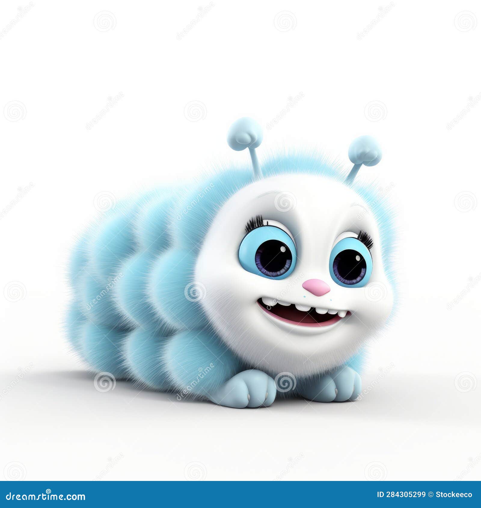 fluffy blue caterpillar: charming 3d animation icon