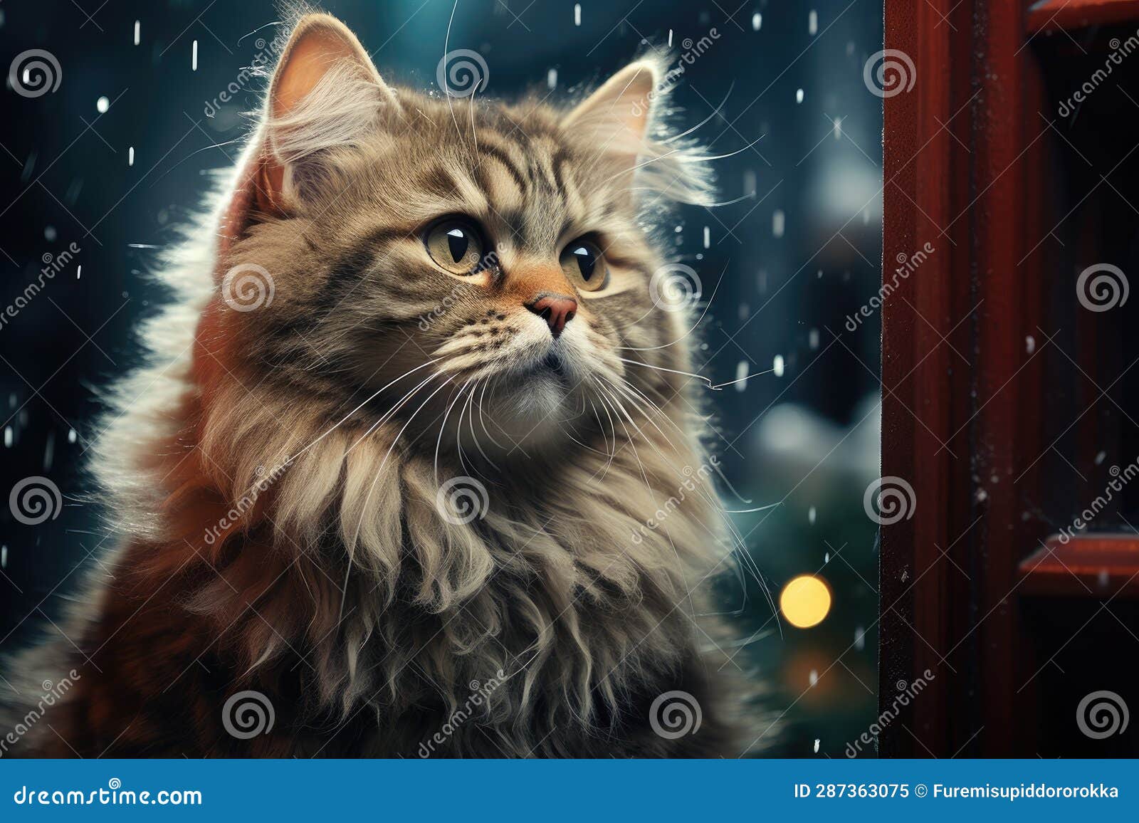 Fluffy Cat Dressed As Santa Claus Sitting On A Windowsill Adorned Stock Illustration