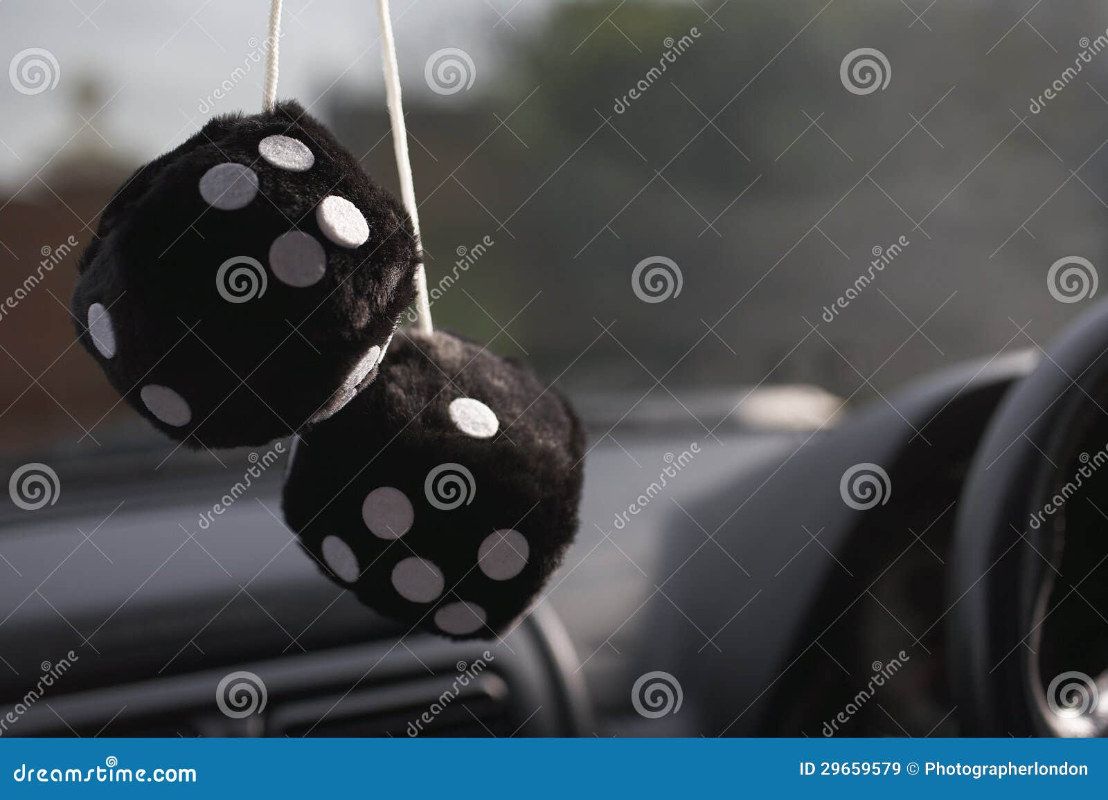 Fuzzy Dice Toy On Rearview Car Stock Vector (Royalty Free