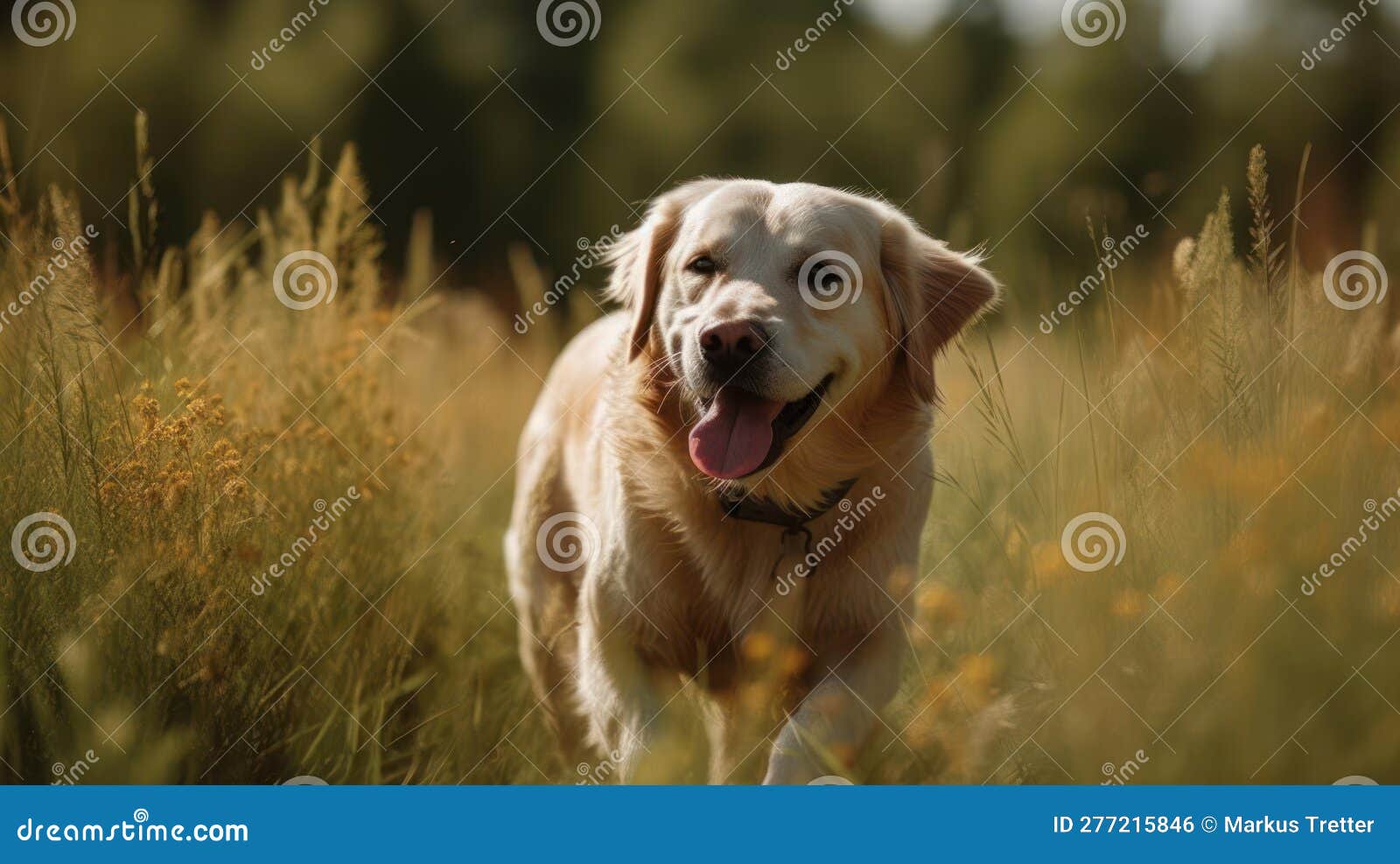 A Fluffy Labrador Retriever Playing Fetch in a Grassy Field Created