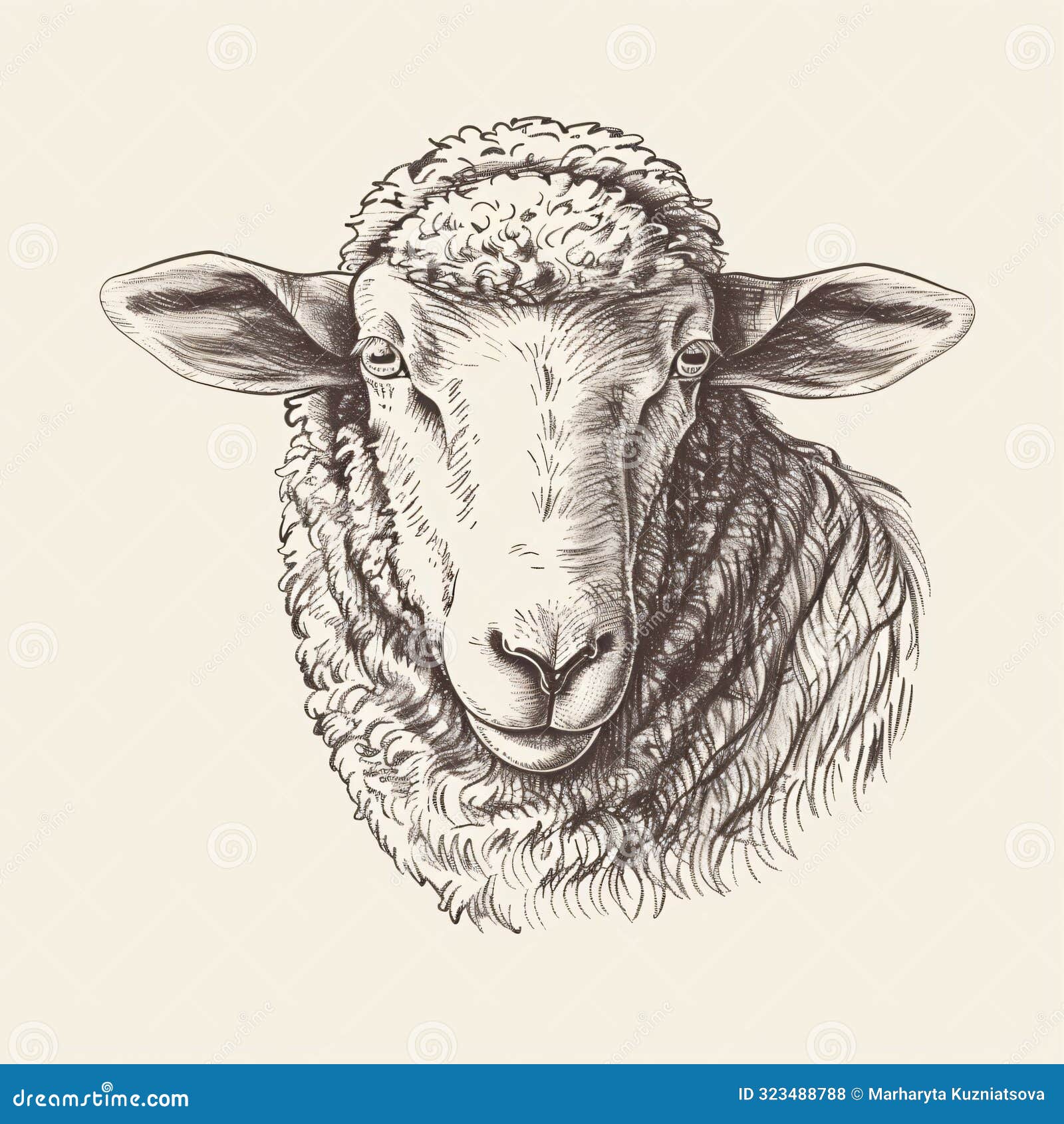 fluffy sheep head  on white background. farm animal. farming and livestock. merinos wool