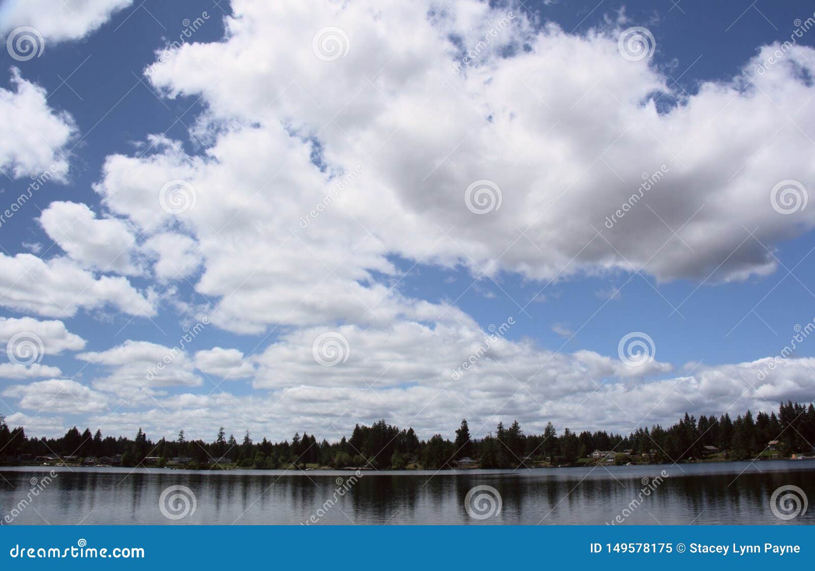 fluffy stratocumulus clouds over the lake