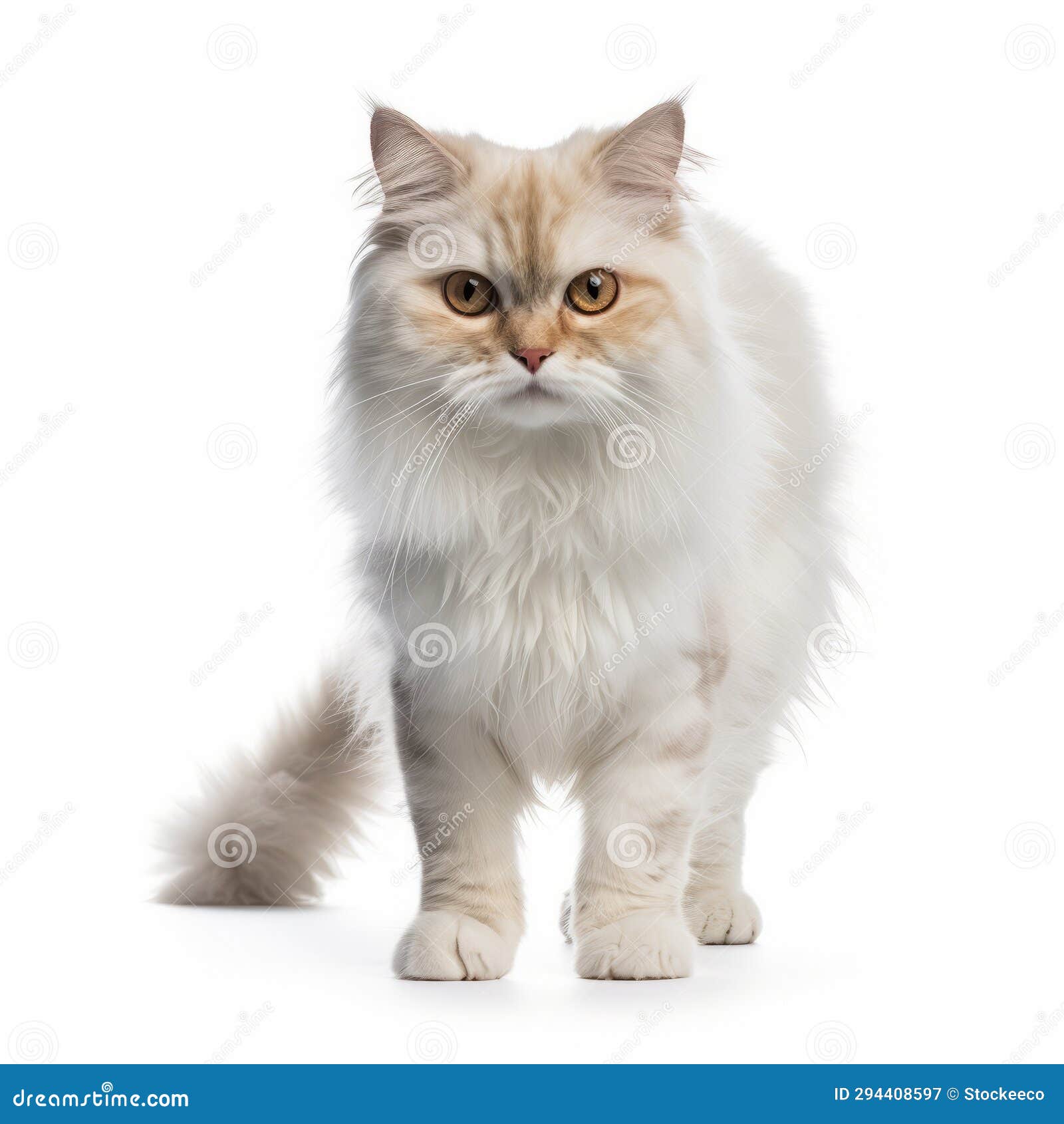 fluffy white cat on white background - high quality ultra hd