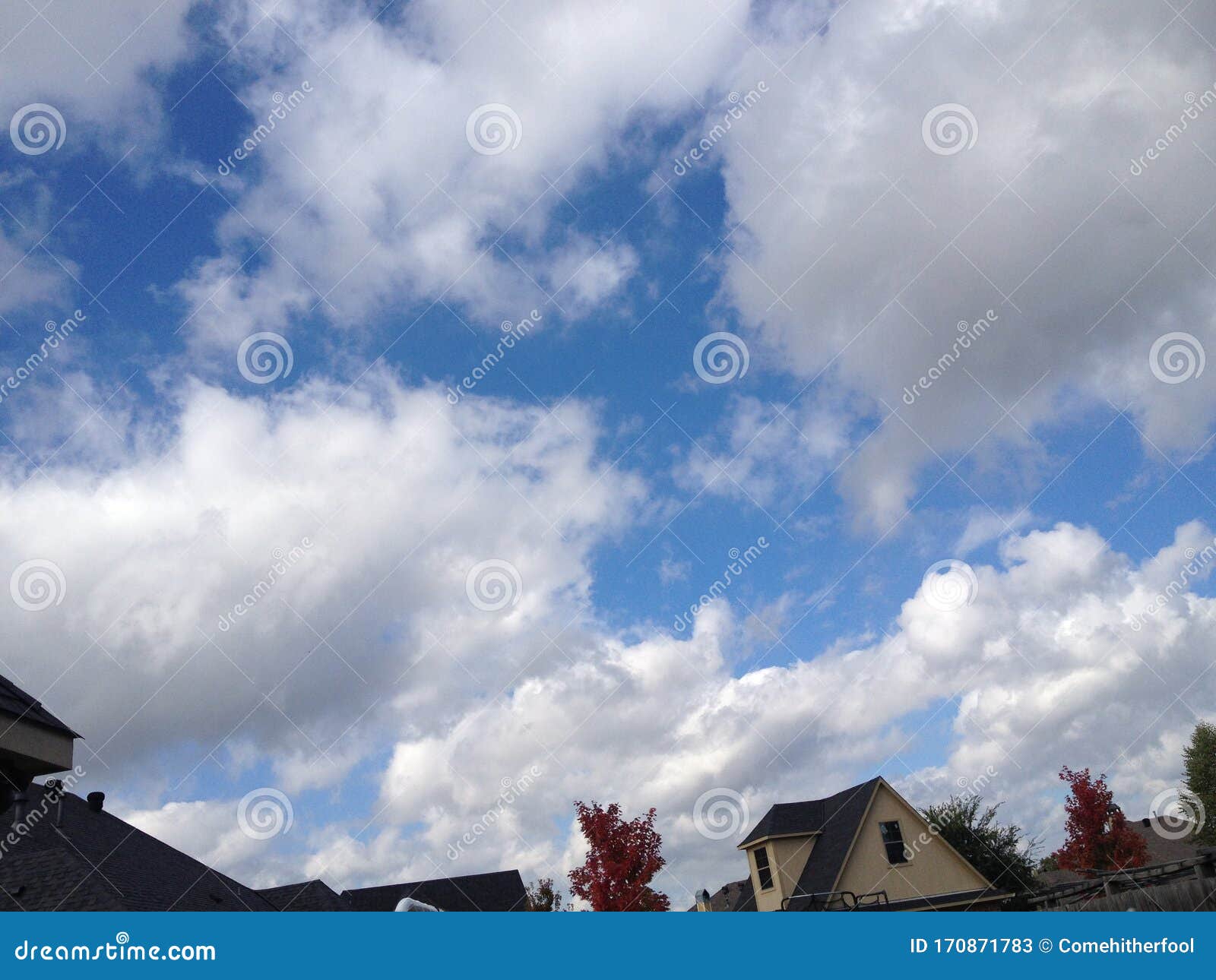 Fluffy White Clouds Over Subdivision Stock Image Image of suburb