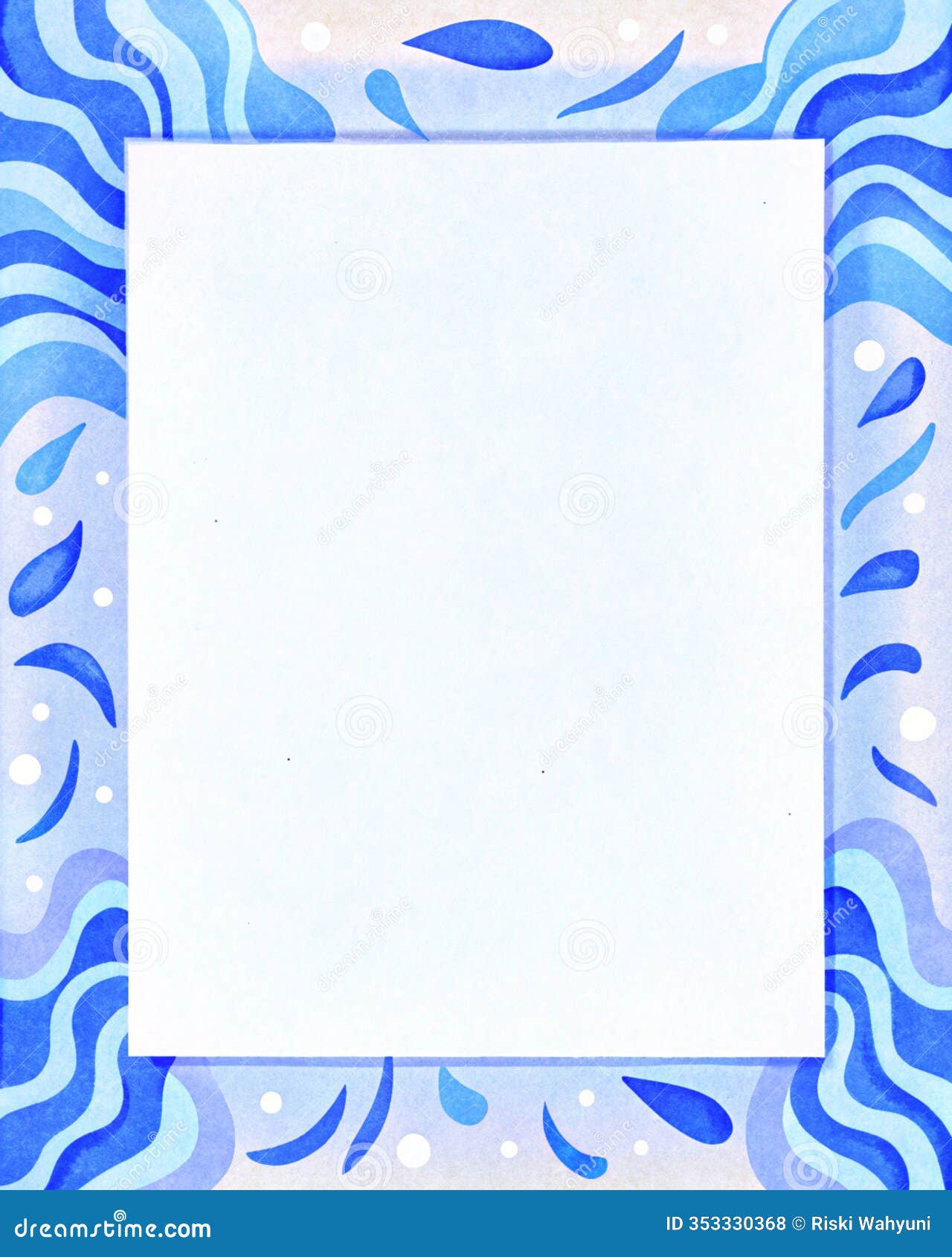 fluid abstract border  with paper texture and dreamy blues palette