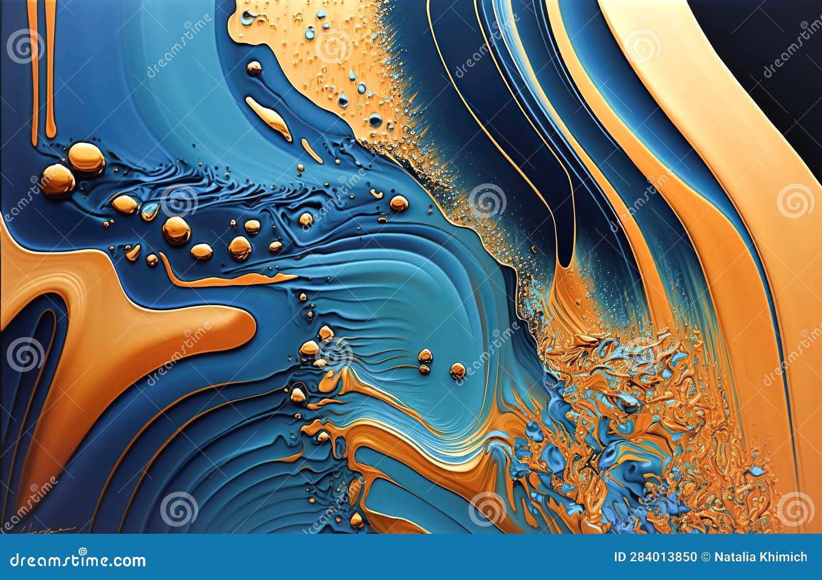 Fluid Art Gold Blue Liquid Acrylic, Acrylic Paint Mixing. Splashes of  Bright Paint on Canvas Stock Illustration - Illustration of metallic, flow:  284013850