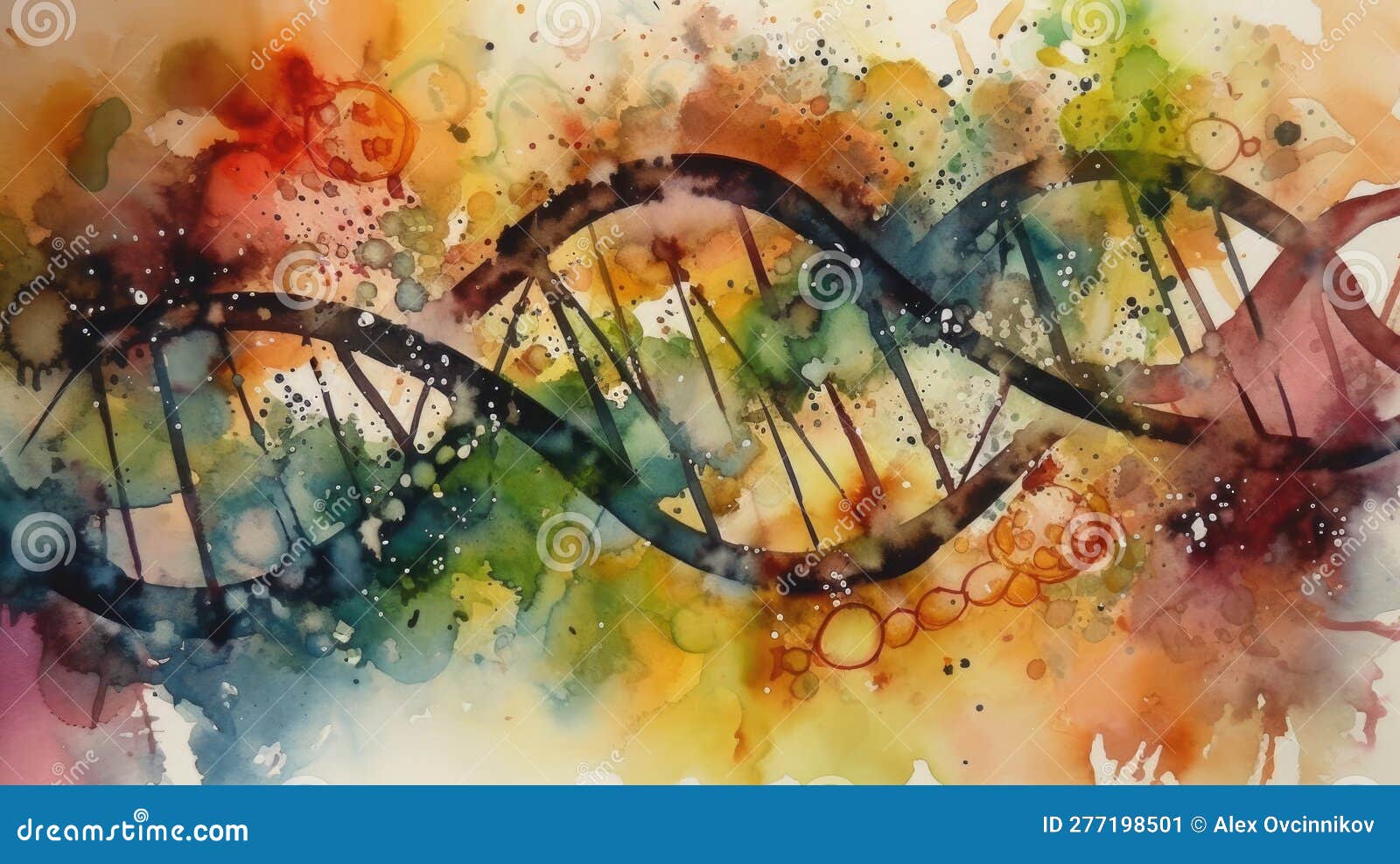 Fluid DNA Watercolor Background for Science Presentations. Stock Image