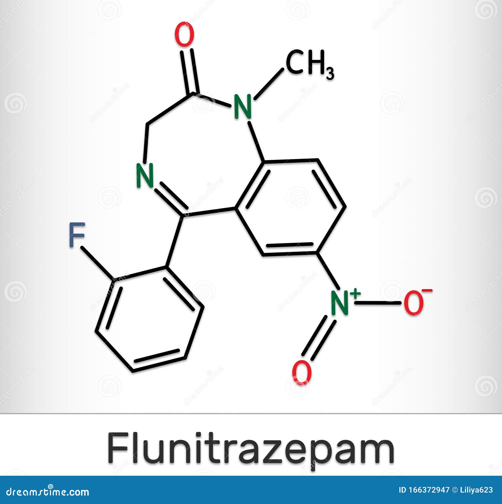 Chemical structure of the benzodiazepine (Flunitrazepam) that, together