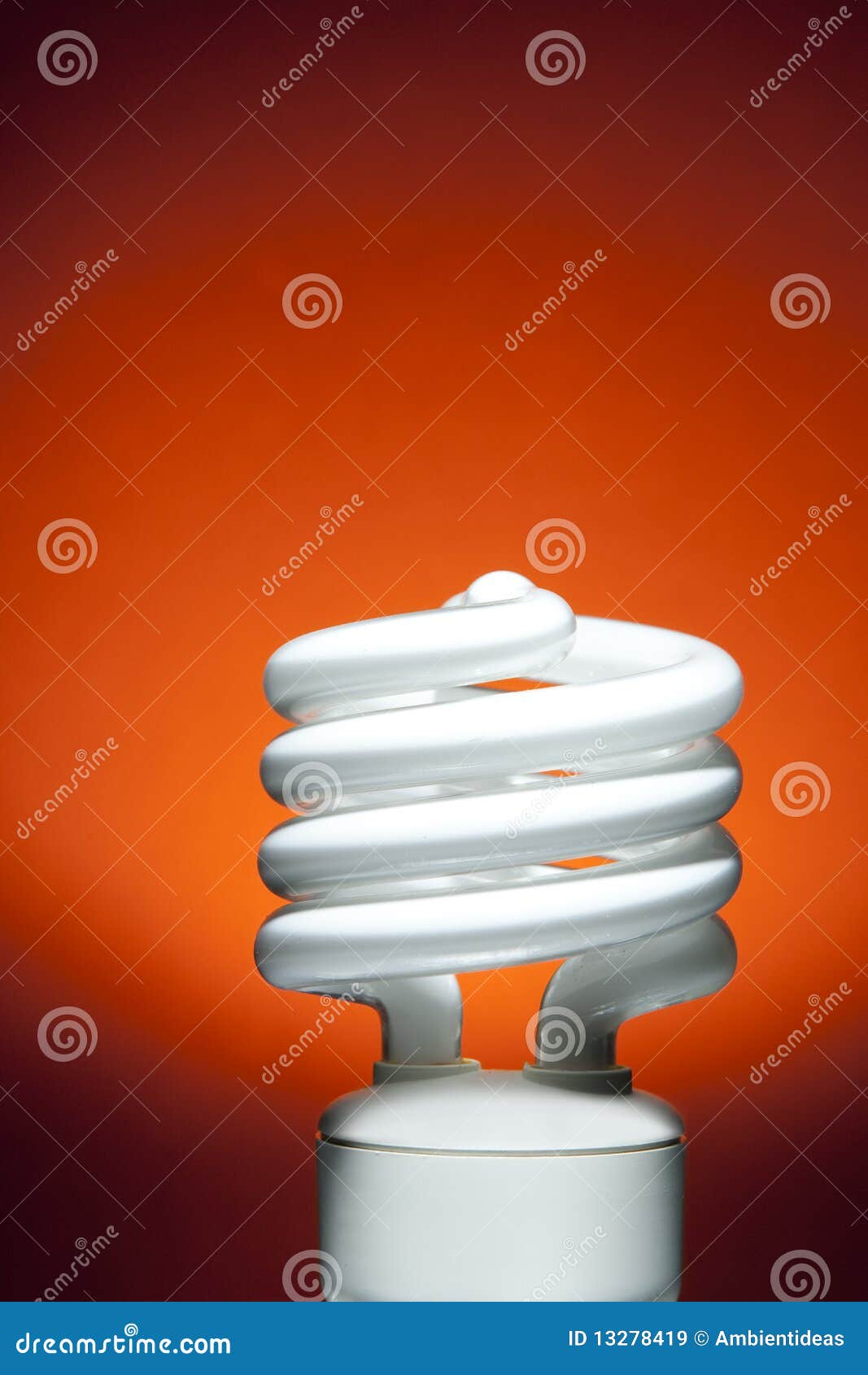 Fluorescent Bulb on Red Orange Background Stock Image Image of