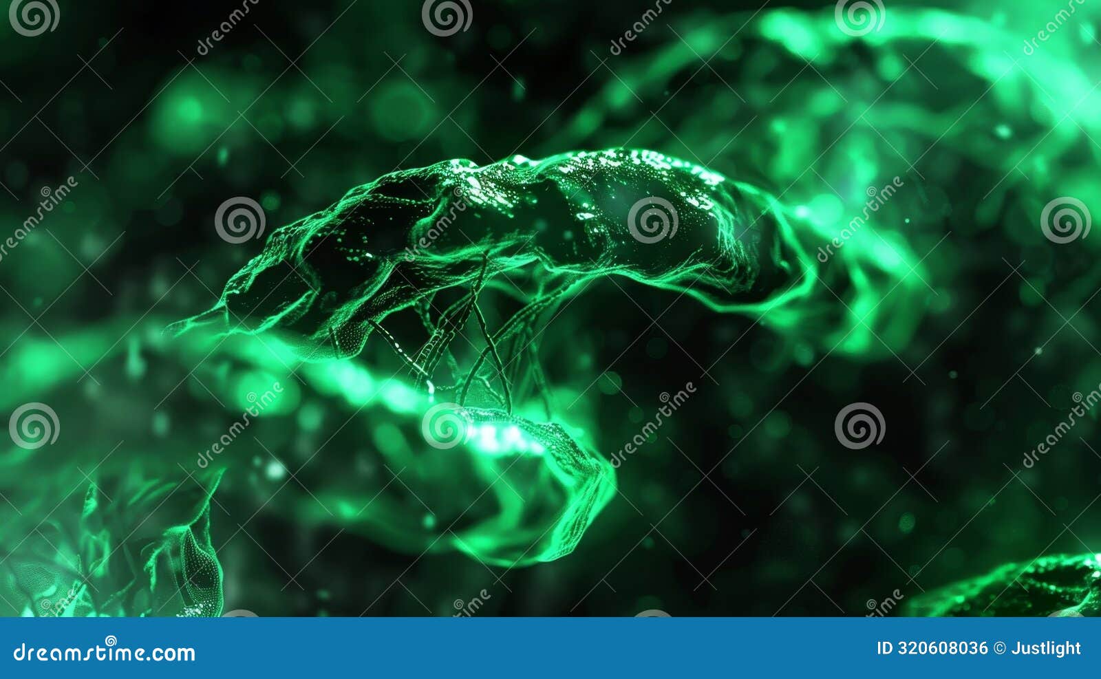a fluorescent image of cells in the process of rna interference with the silencing machinery glowing bright green
