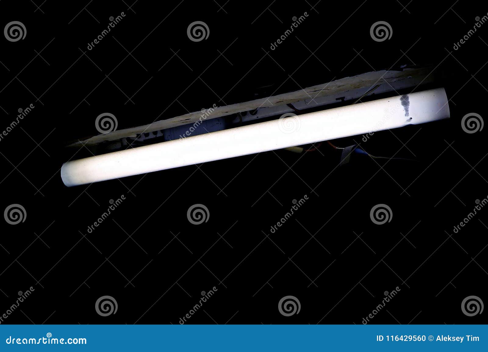 Fluorescent Lamp. Light in the Dark. Stock Photo Image of modern