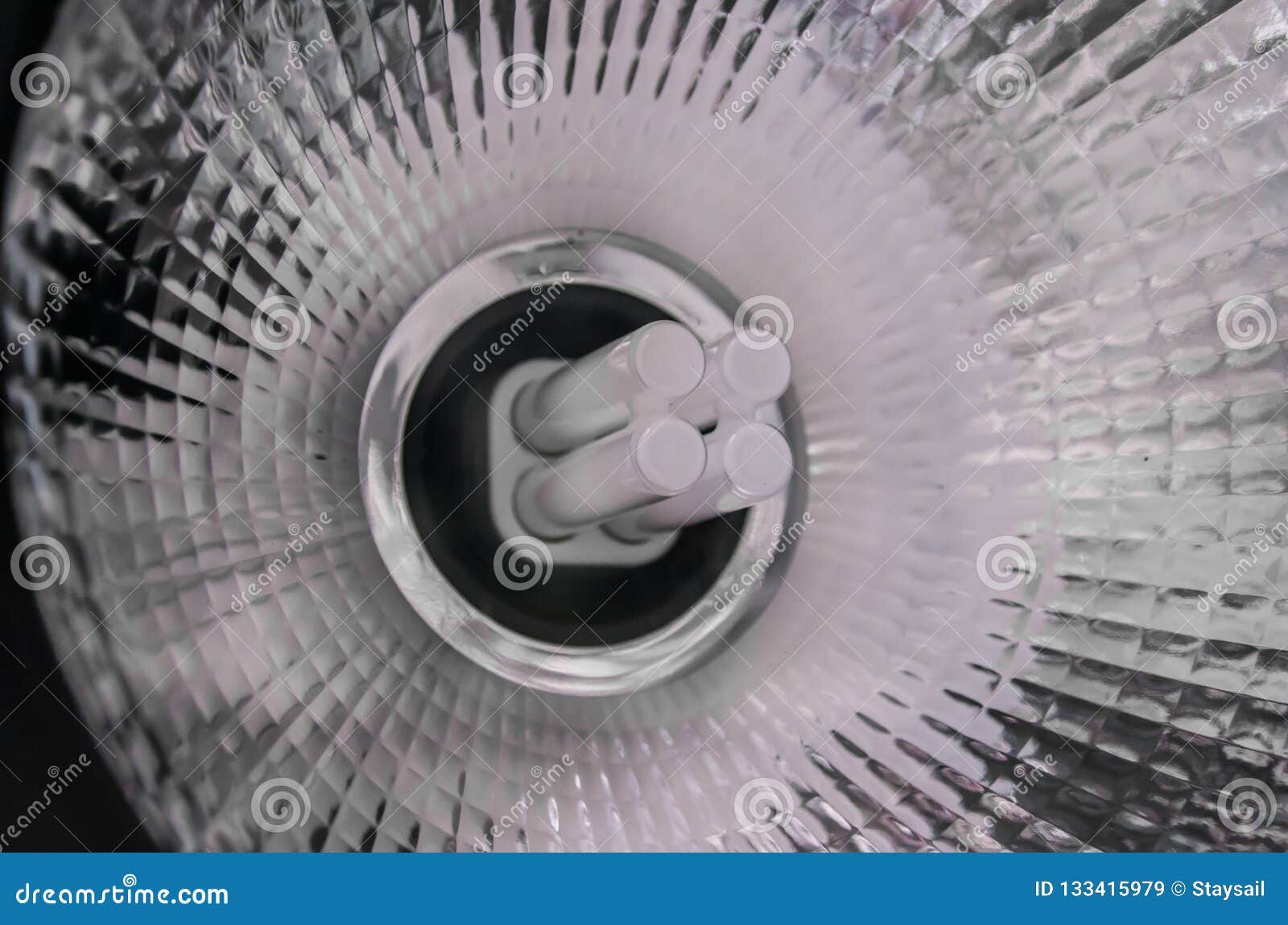 Fluorescent Lamp and Round Mirror Reflector Stock Image Image of