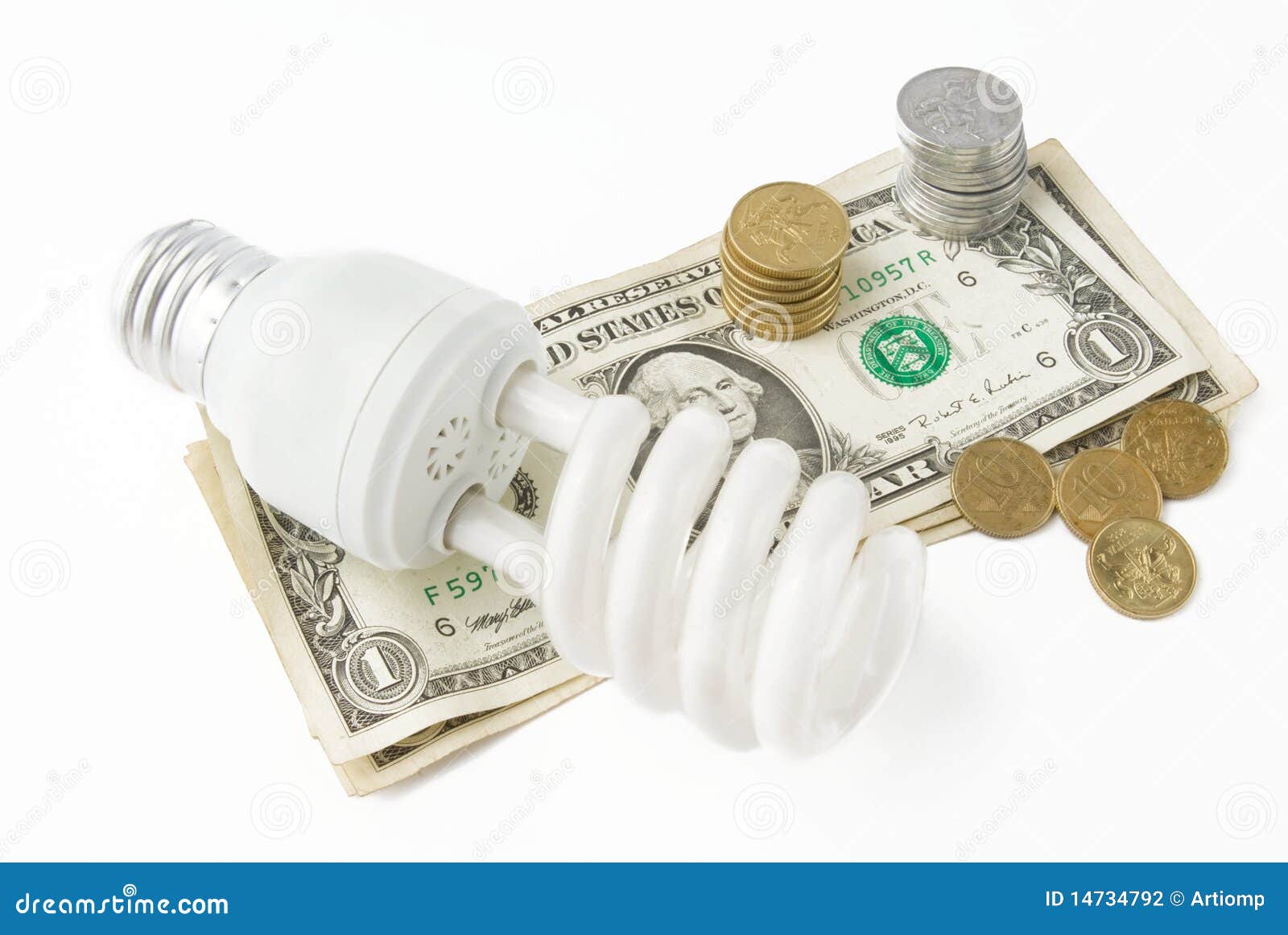 Fluorescent Lightbulb and Dollars Stock Photo Image of finances