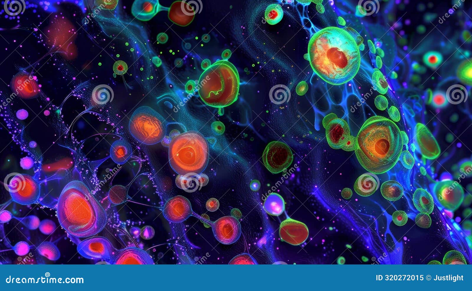 fluorescent microscopy image of taste bud cells glowing in vibrant colors to indicate their specific taste sensitivities