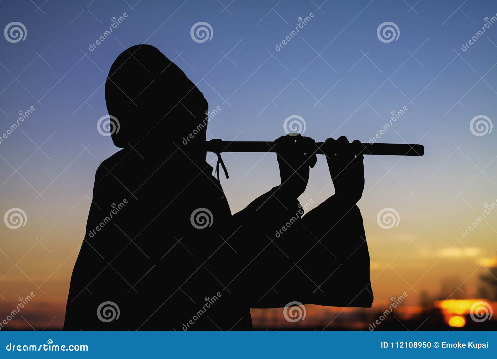 Flute Player Sunset Silhouette Stock Photo Image of player, dusk 112108950