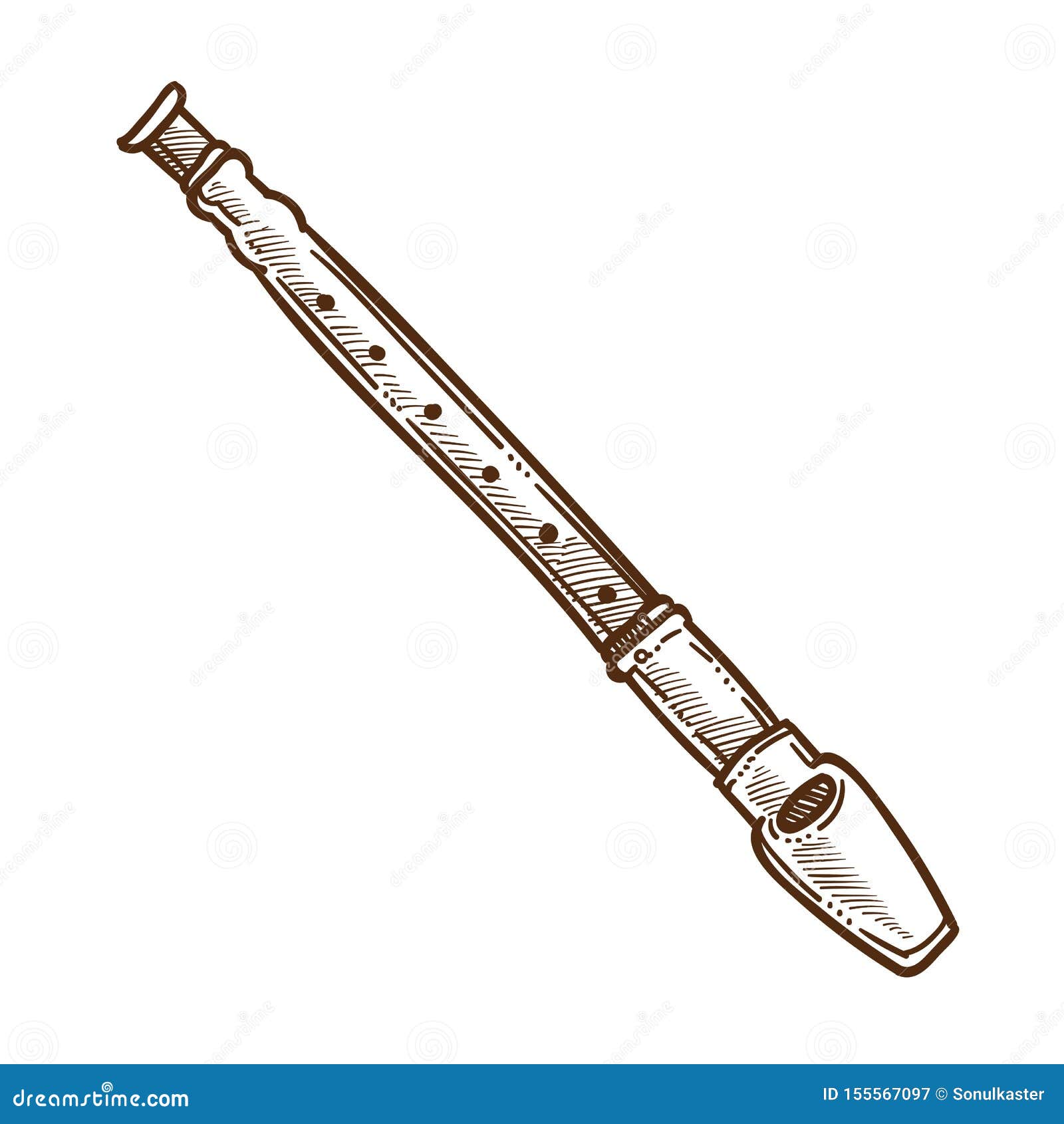 Flute or Tube, Wind Musical Instrument Isolated Sketch Stock Vector