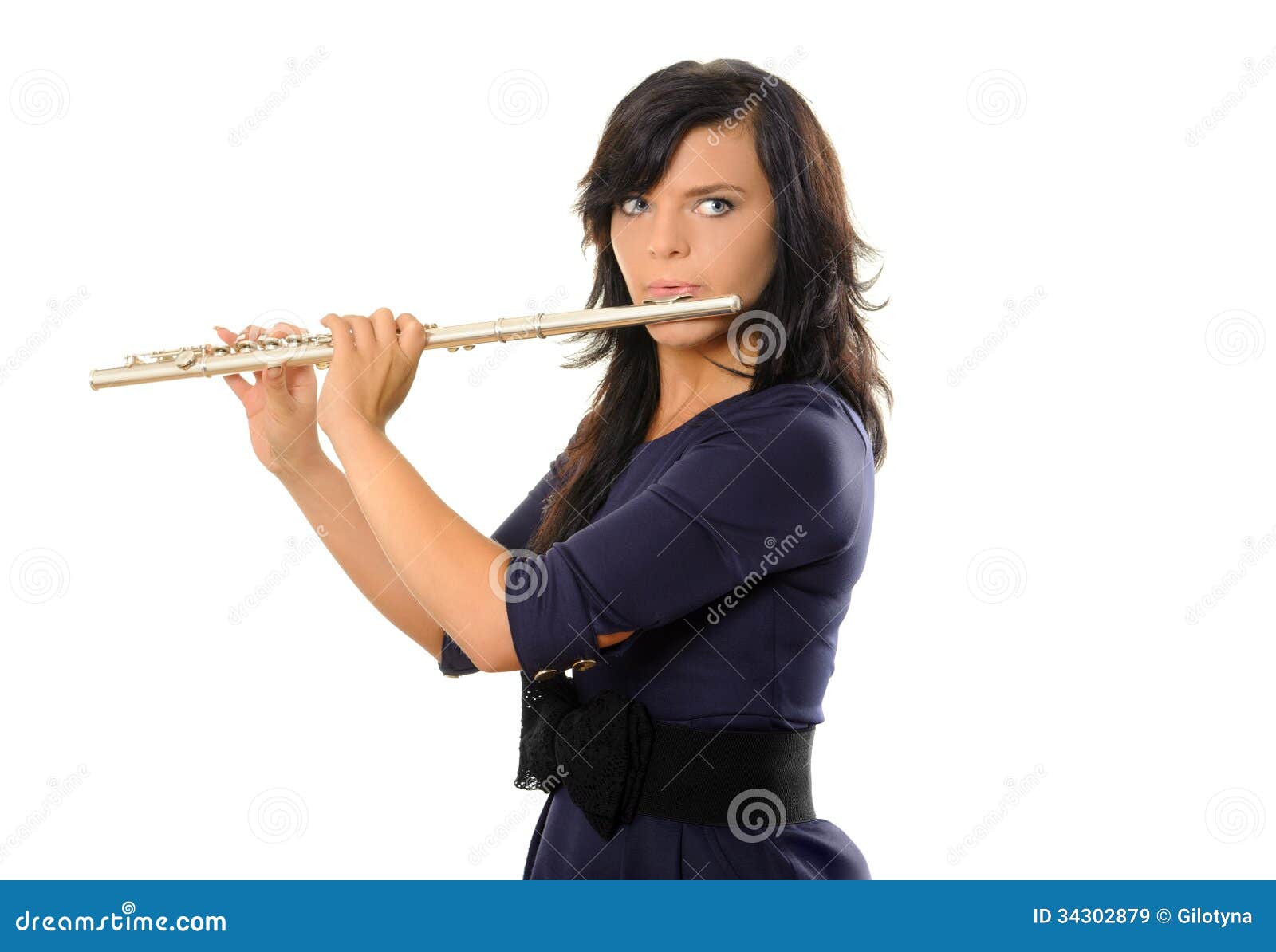 Flutist stock image. Image of female, silver, musician 34302879