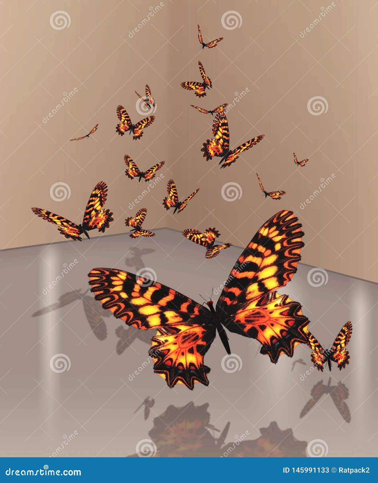 a flutter of orange butterflies