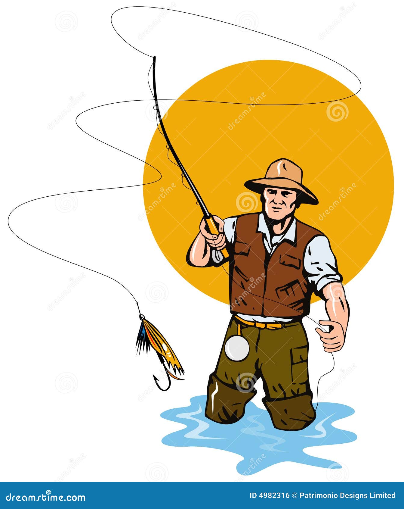 Fly Fisherman Catching a Trout Stock Vector Illustration of brook