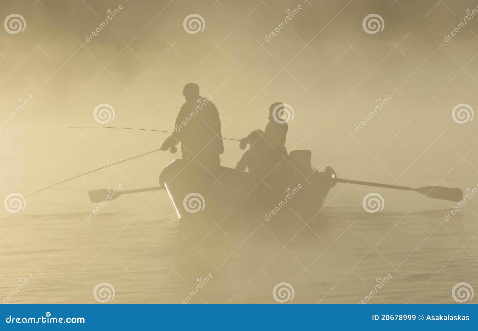 fly fishing in a drift boat in the fog