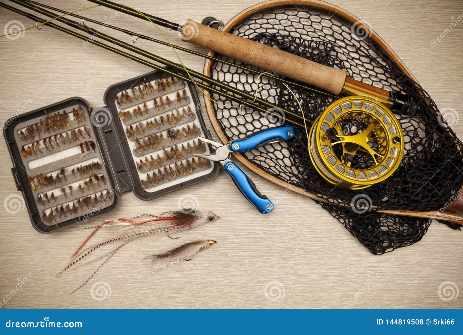 Fly fishing equipment stock photo. Image of retirement 144819508