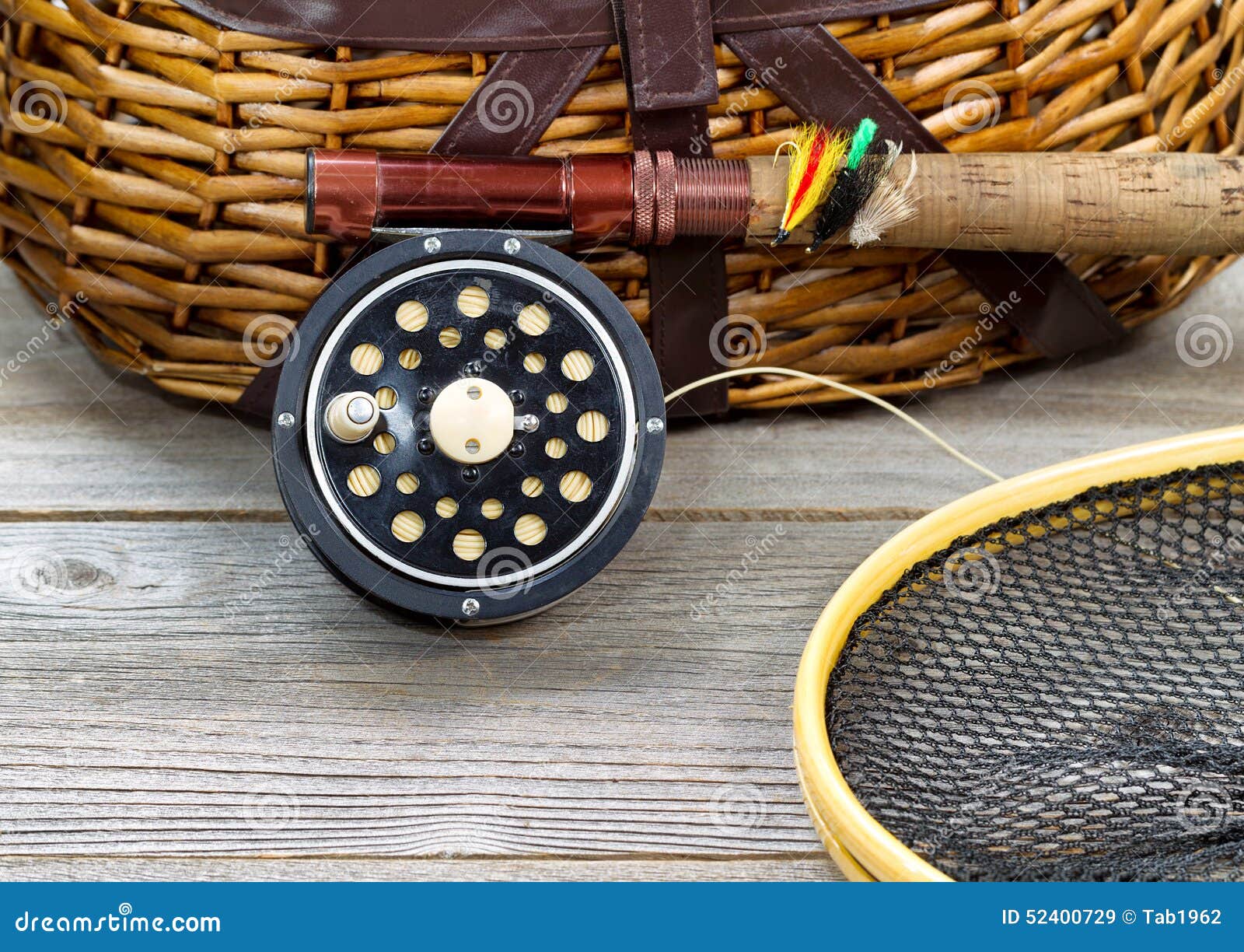 Fly Fishing Gear with Creel Stock Image - Image of hobby, line: 52400729