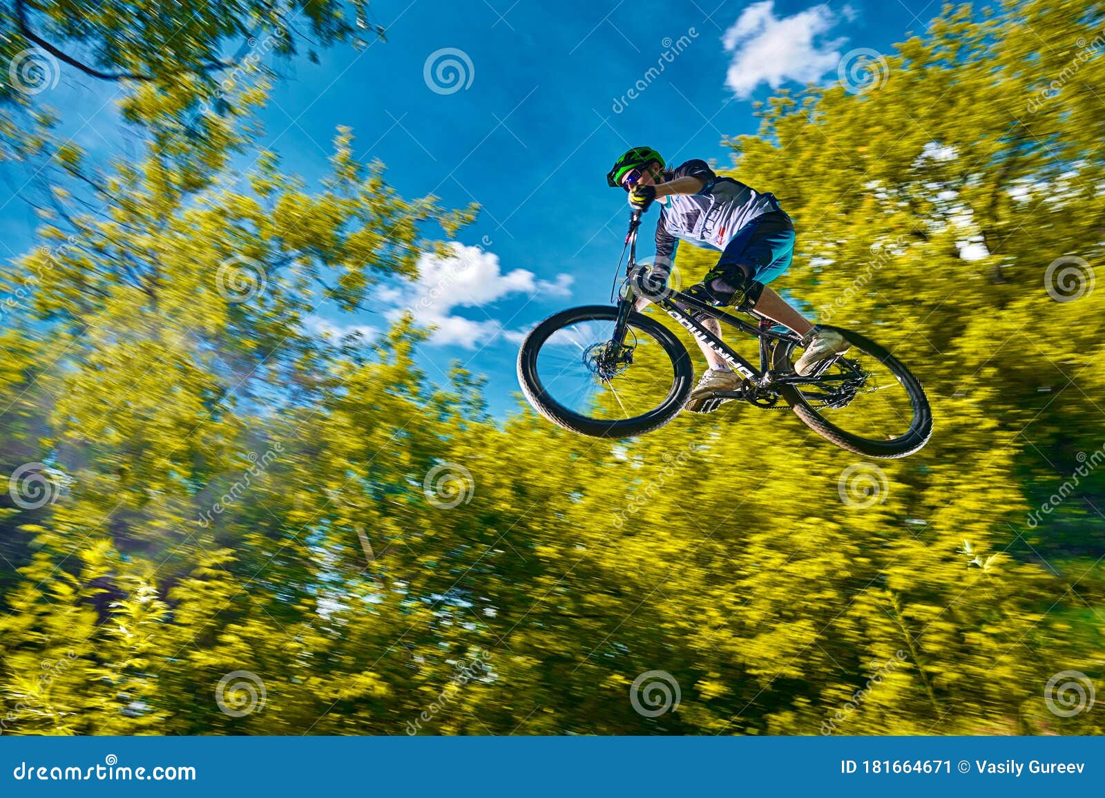 Fly on a Mountain Bike. Rider in Action at Mountain Bike Sport ...