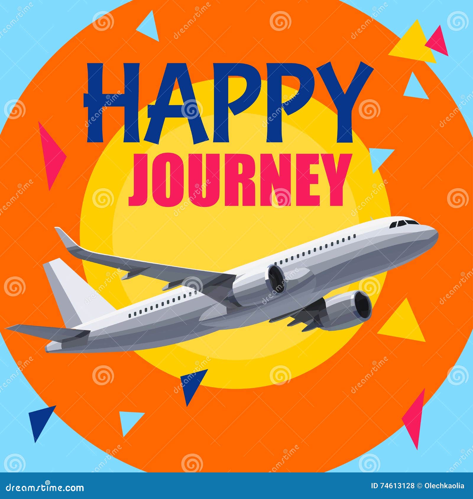 Flying Airplane with Happy Journey Header. Stock Vector ...