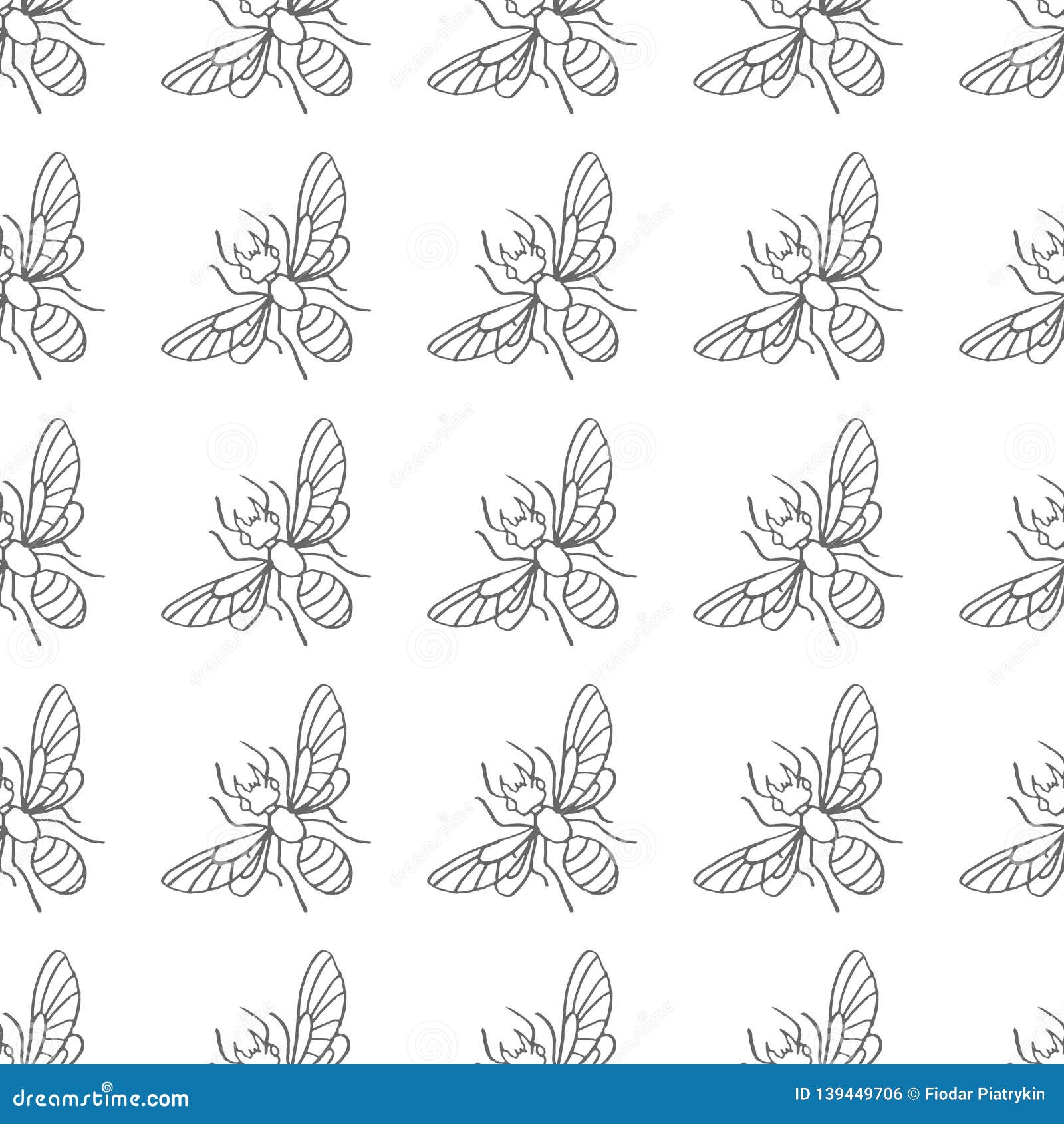 Flying Ant Vector Seamless Pattern Isolated On White Background Stock