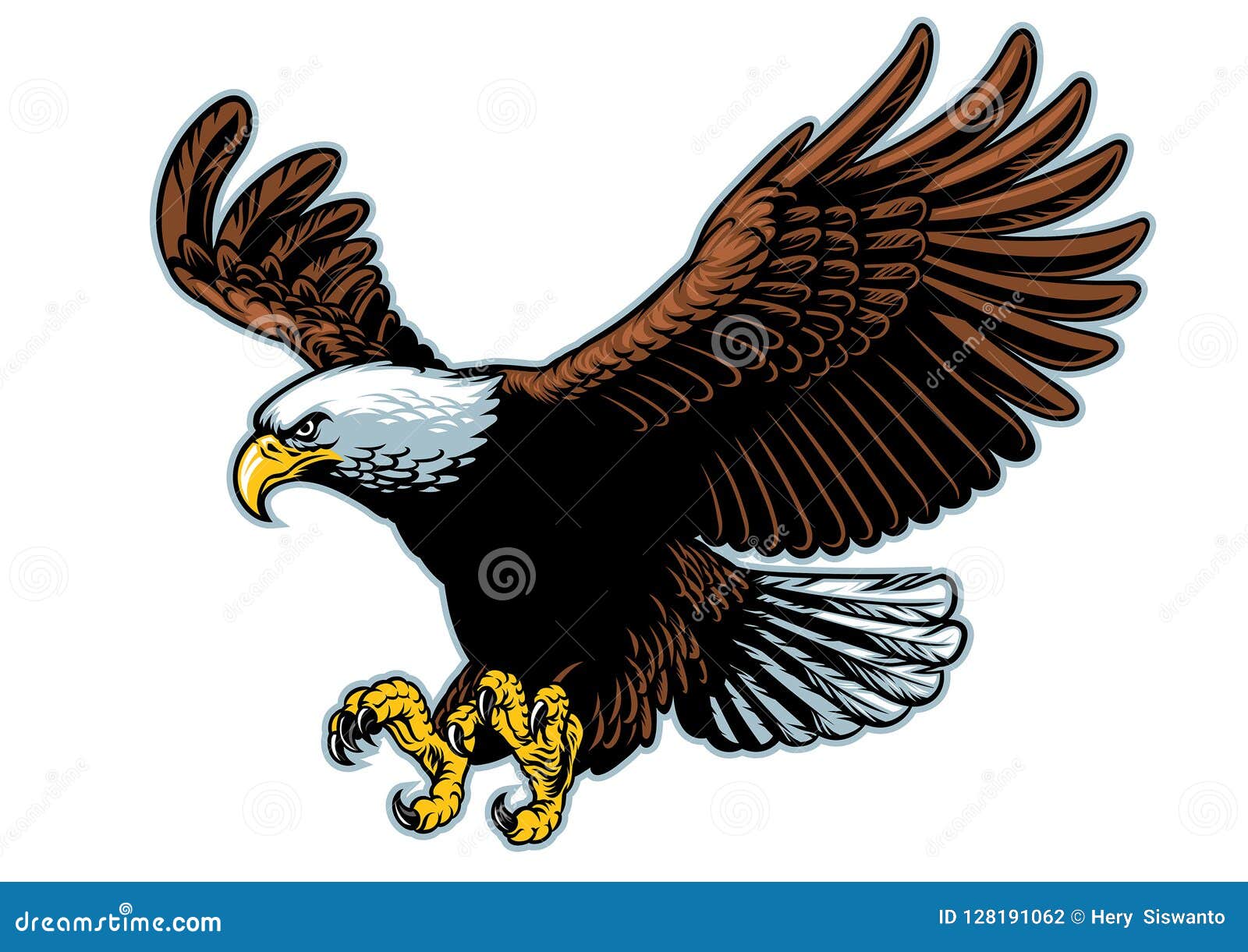 flying bald eagle in detailed style