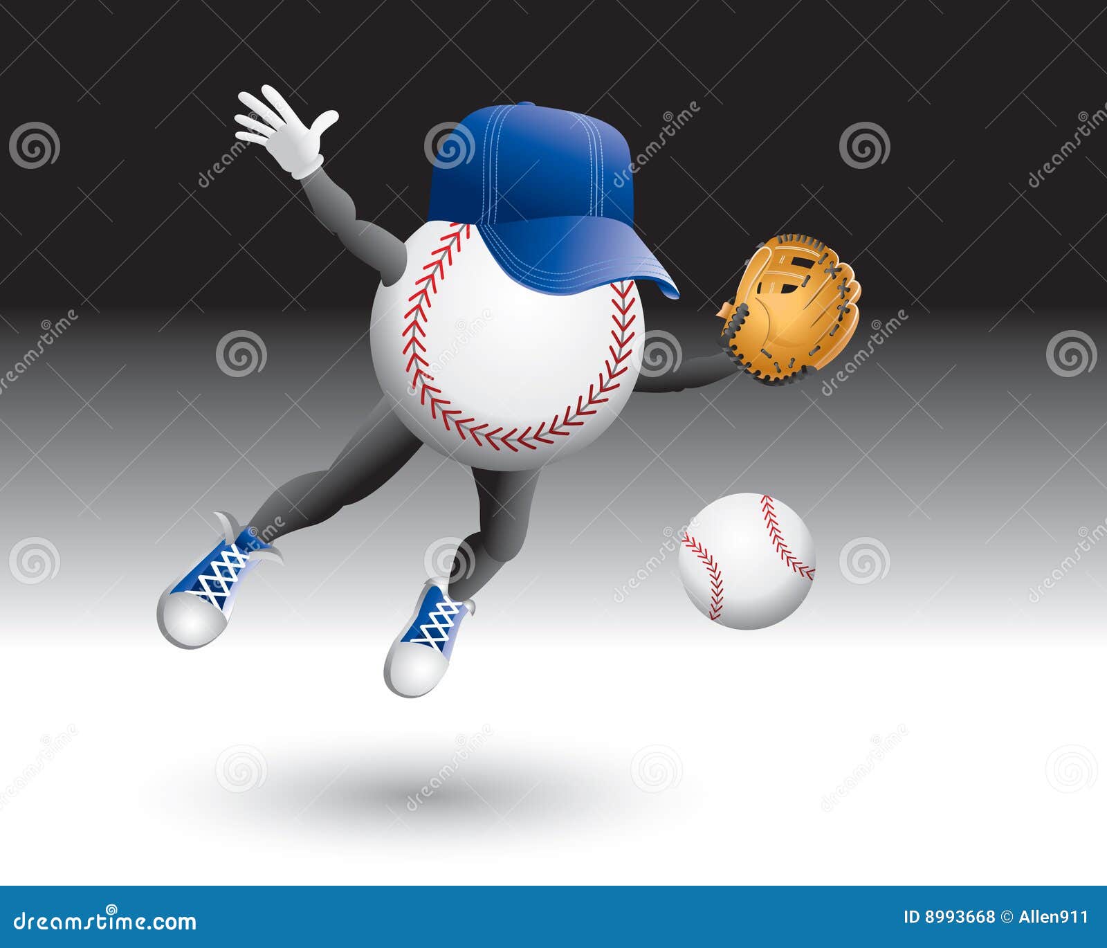 Flying Baseball Character with Hat Stock Vector Illustration of