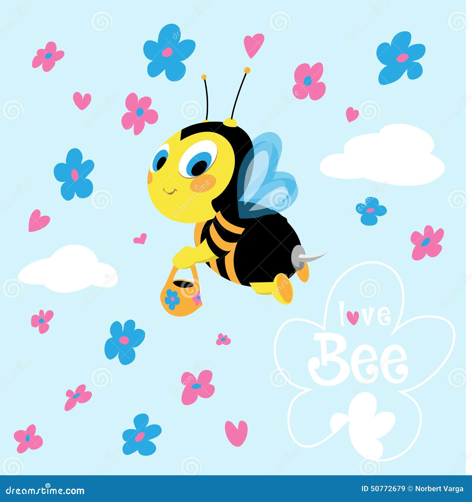 Flying bee stock vector. Illustration of friendly, character - 50772679