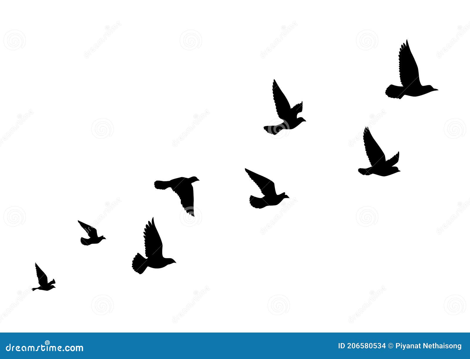 Flying Birds Silhouettes on White Background. Vector Illustration. Isolated  Bird Flying Stock Vector - Illustration of dove, drawing: 206580534
